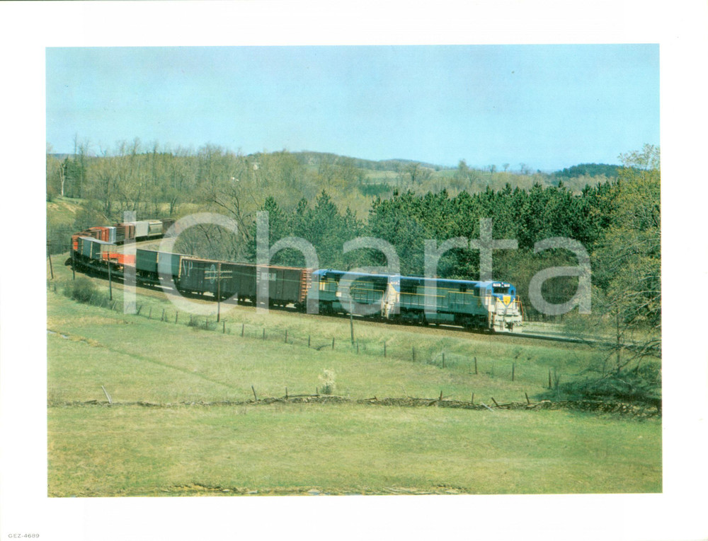 Stampa, bozzetto originale 1975 ca USA Treno merci NP ROCK ISLAND Stampa ILLUSTRATA su carta lucida 1