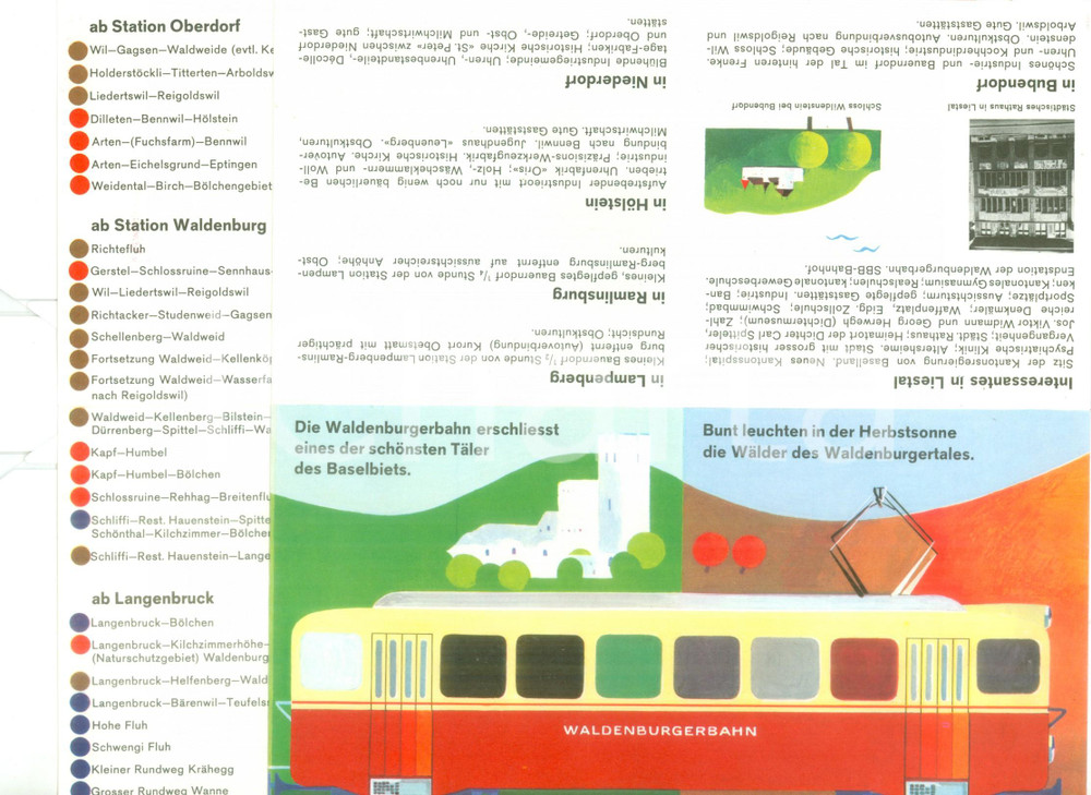 Materiale pubblicitario d’epoca 1980 ca SVIZZERA Ferrovie Waldenburgerbahn Opuscolo turistico ILLUSTRATO 1