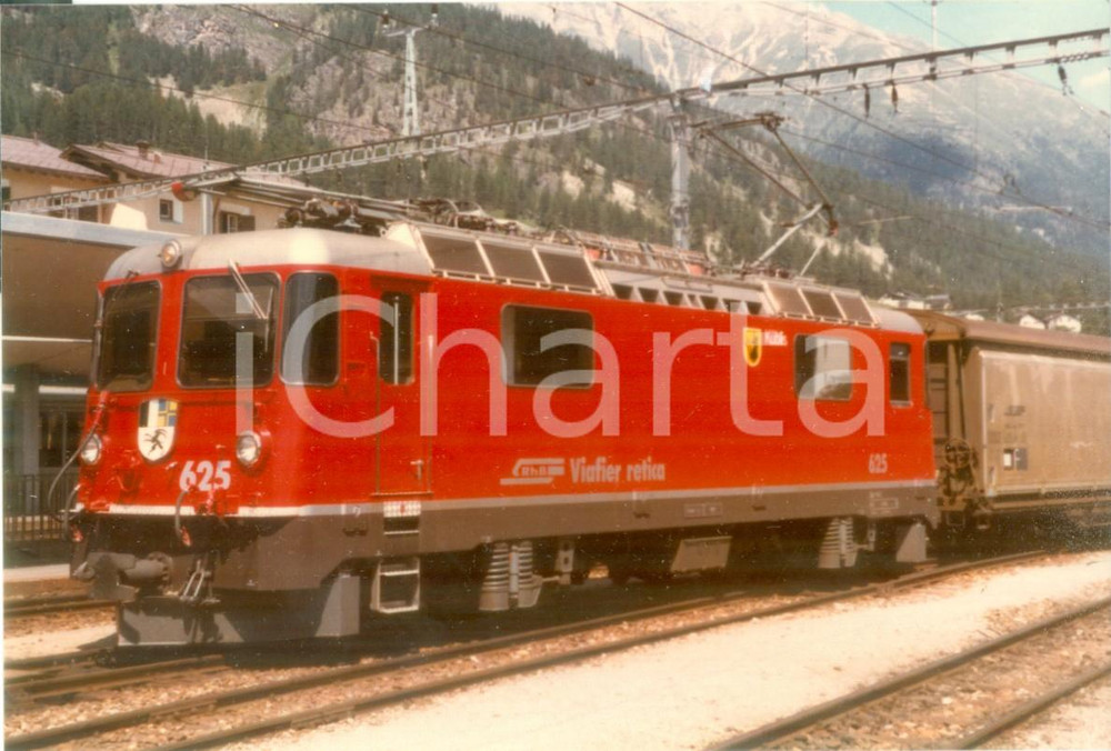 Fotografia d epoca originale 1985 SVIZZERA RhÃ¤tische Bahn Ferrovia retica Locomotiva 625 Fotografia 1