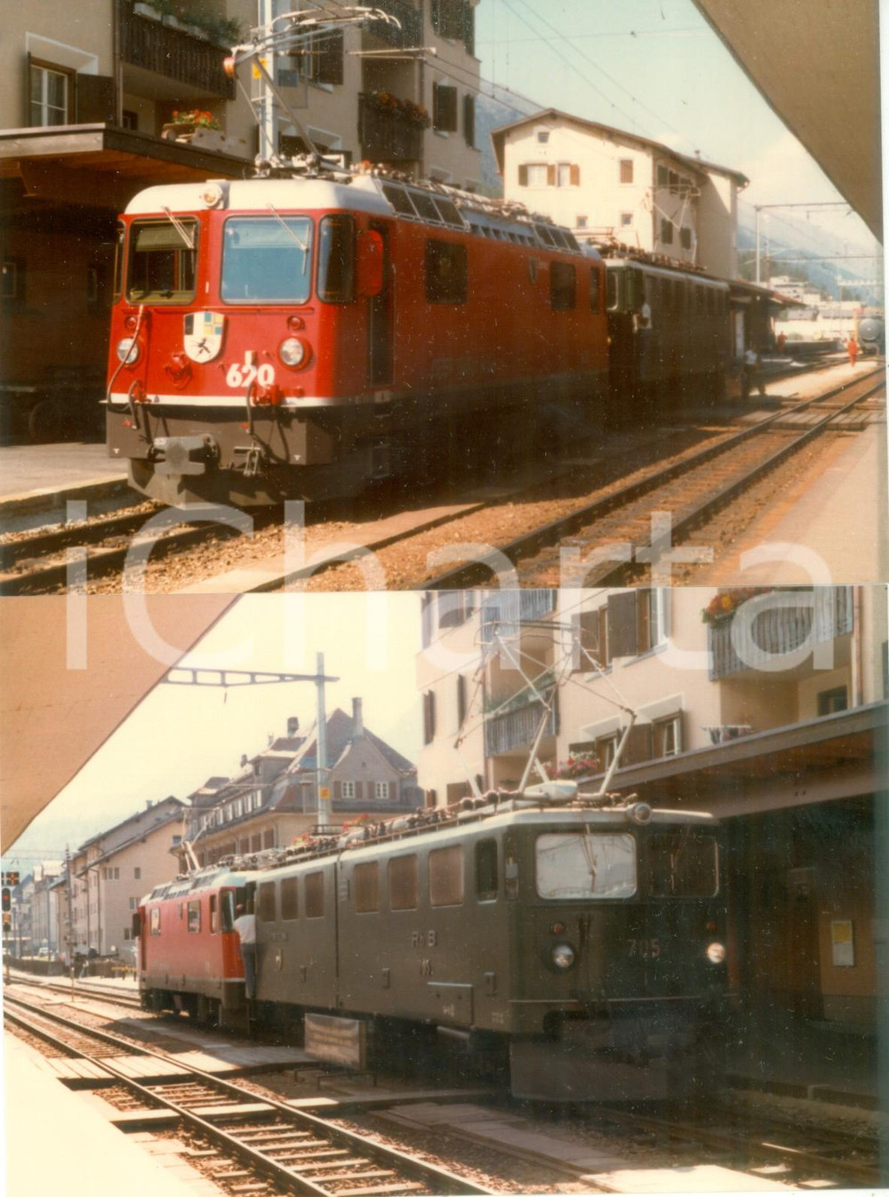 Fotografia d epoca originale 1985 SVIZZERA RhÃ¤tische Bahn Ferrovia retica Locomotiva 620 Lotto 2 fotografie 1