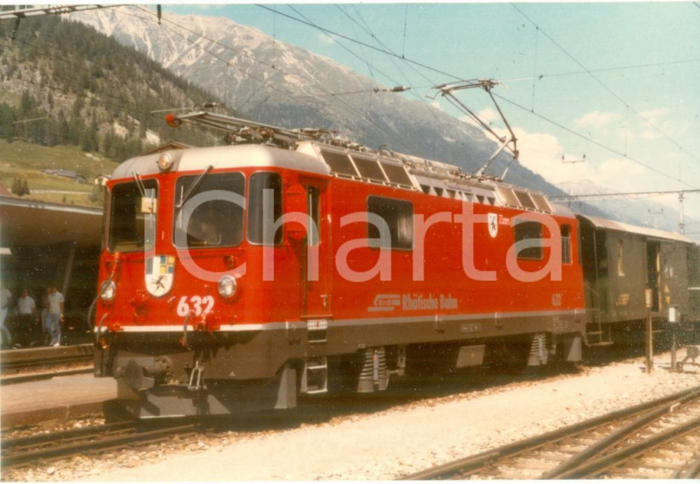 Fotografia d epoca originale 1985 SVIZZERA RhÃ¤tische Bahn Ferrovia retica Locomotiva 632 Fotografia 1