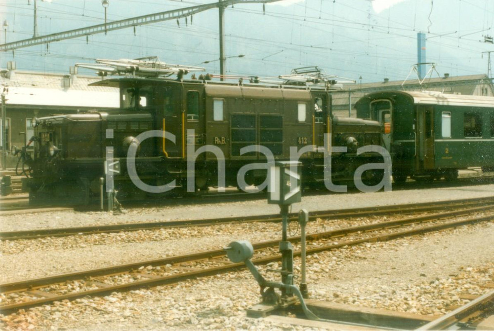 Fotografia d epoca originale 1985 SVIZZERA RhÃ¤tische Bahn Ferrovia retica Locomotiva KROKODIL 412 Fotografia 1