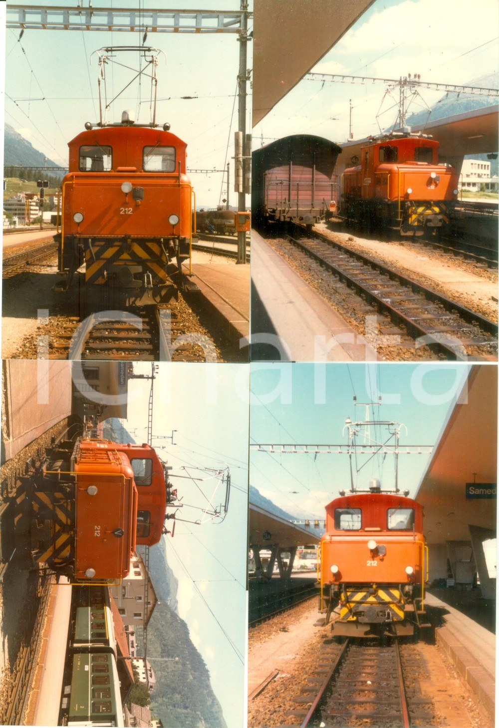 Fotografia d epoca originale 1985 SAMEDAN SVIZZERA RhÃ¤tische Bahn Locomotiva 212 Lotto 4 fotografie 1