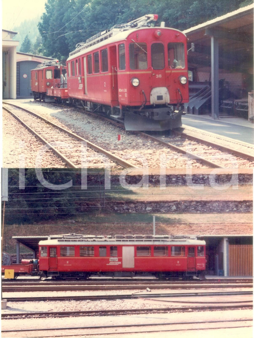 Fotografia d epoca originale 1975 ca SVIZZERA RhÃ¤tische Bahn Ferrovia retica Locomotiva 38 Lotto 2 fotografie 1