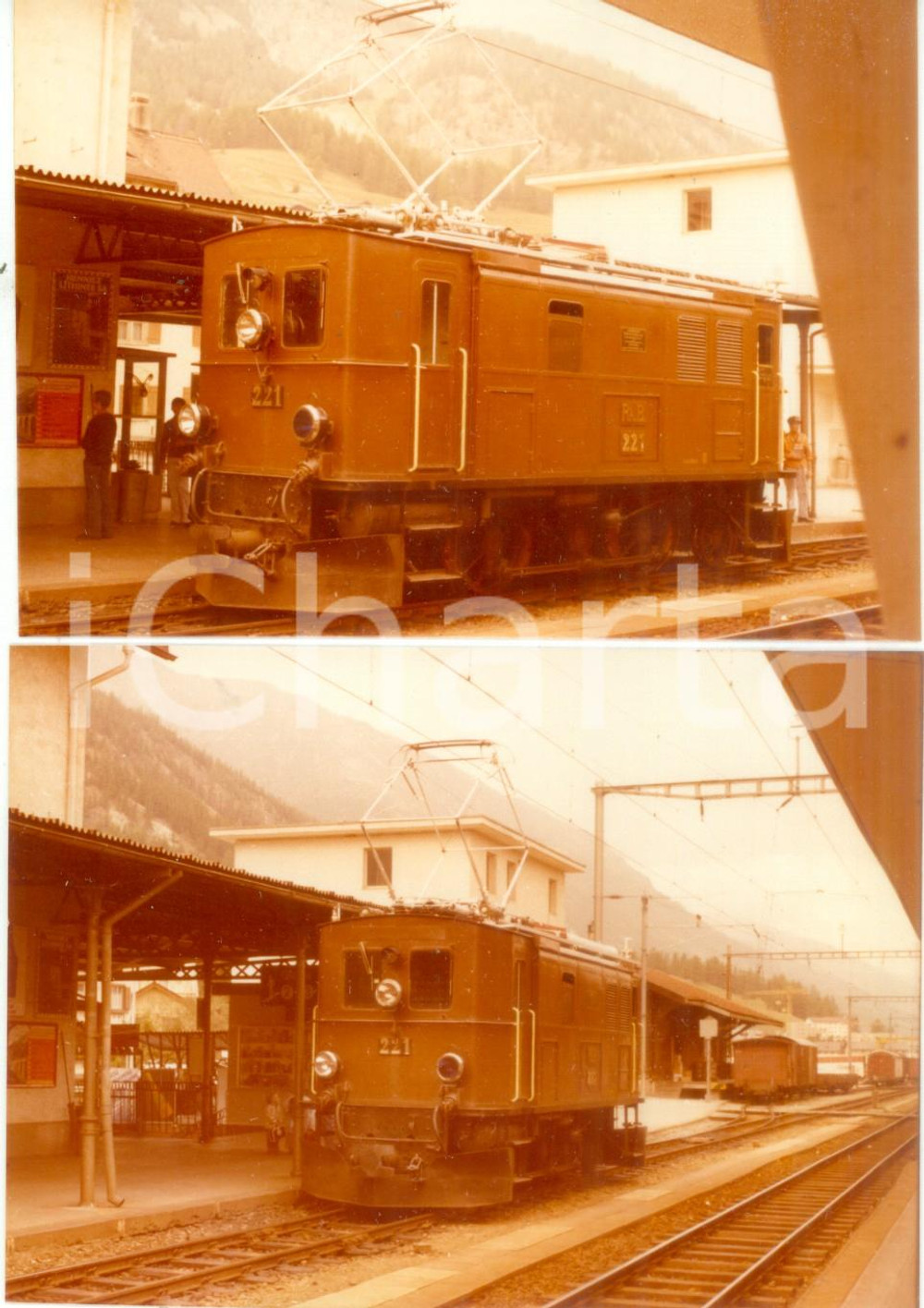 Fotografia d epoca originale 1975 ca SVIZZERA RhÃ¤tische Bahn Locomotiva 221 Lotto 2 fotografie 1