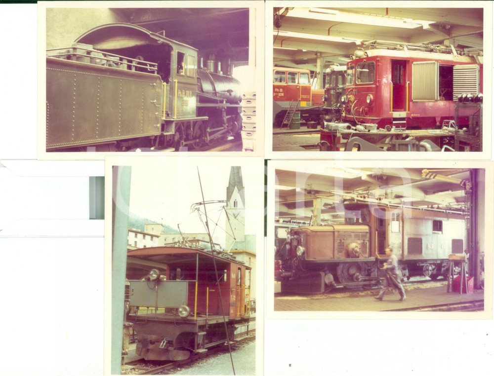 1975 ca SVIZZERA Rhätische Bahn Locomotive in deposito *Lotto 4 fotografie