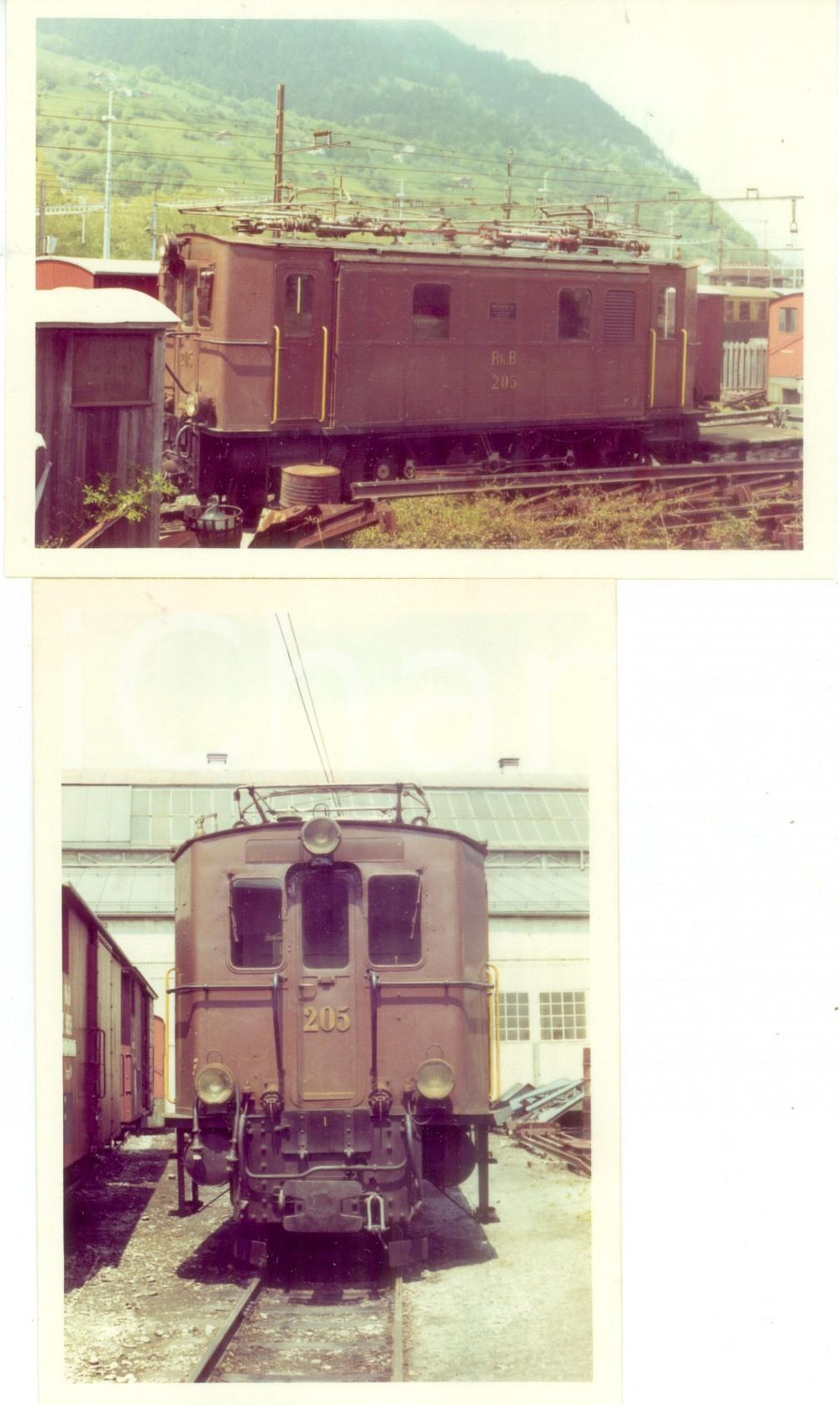 Fotografia d epoca originale 1975 ca SVIZZERA RhÃ¤tische Bahn Locomotiva 205 Lotto 2 fotografie 1
