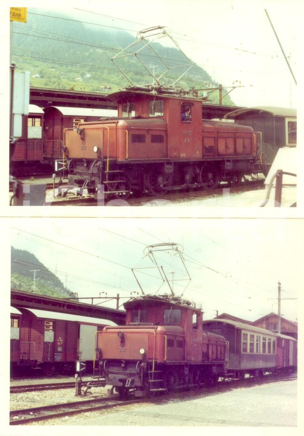 Fotografia d epoca originale 1975 ca SVIZZERA RhÃ¤tische Bahn Locomotiva 212 Lotto 2 fotografie 1