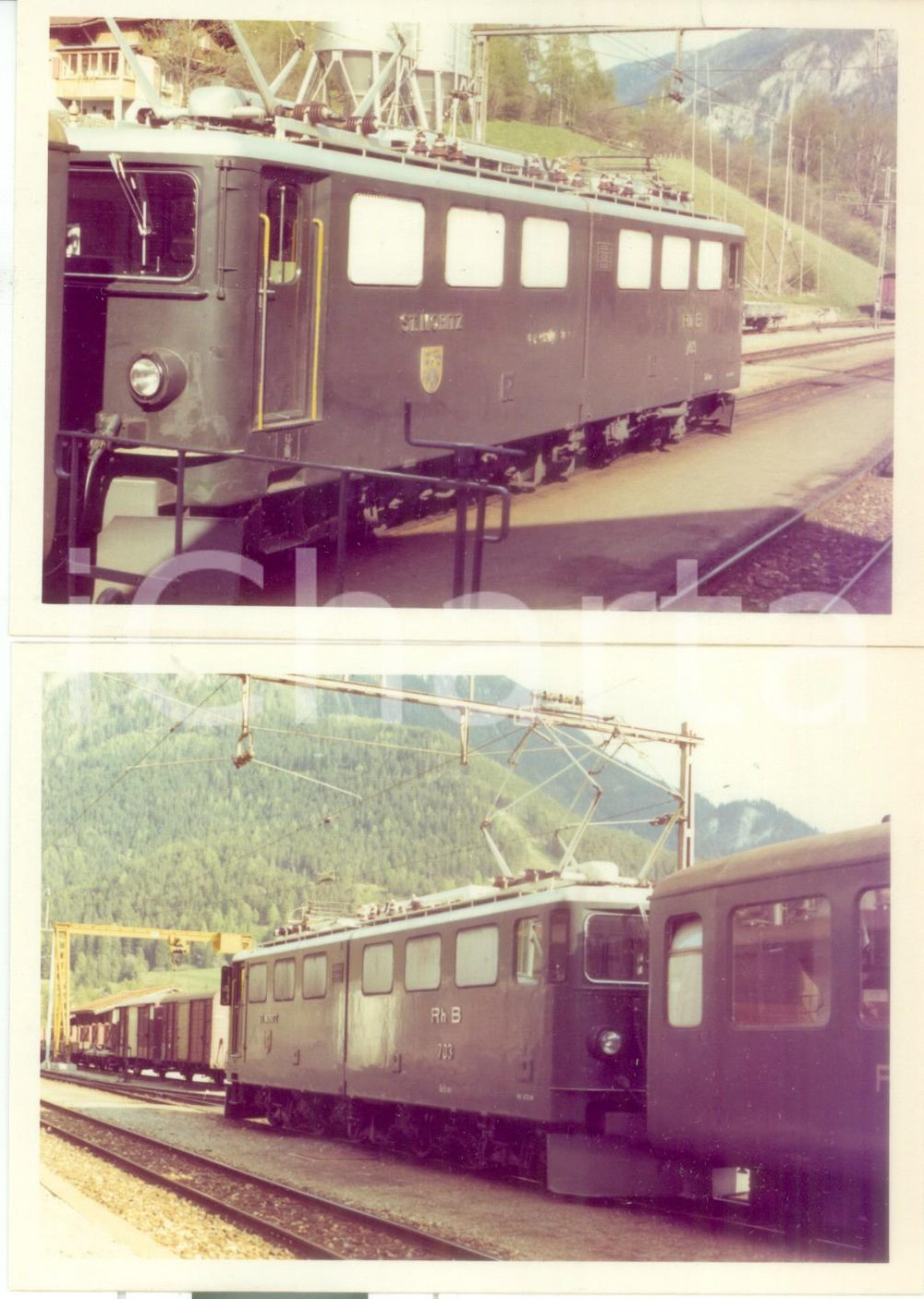 Fotografia d epoca originale 1975 ca SANKT MORITZ SVIZZERA RhÃ¤tische Bahn Locomotiva 703 Lotto 2 fotografie 1
