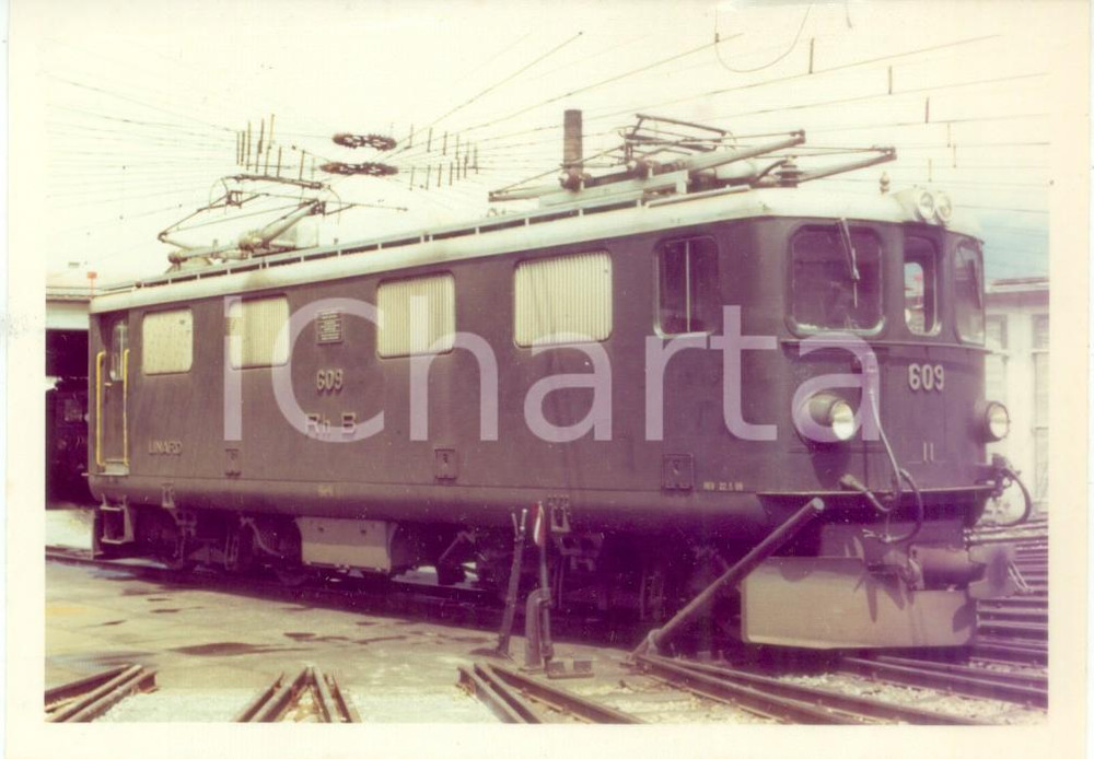 Fotografia d epoca originale 1975 ca SVIZZERA RhÃ¤tische Bahn Ferrovia retica Locomotiva 609 Fotografia 1