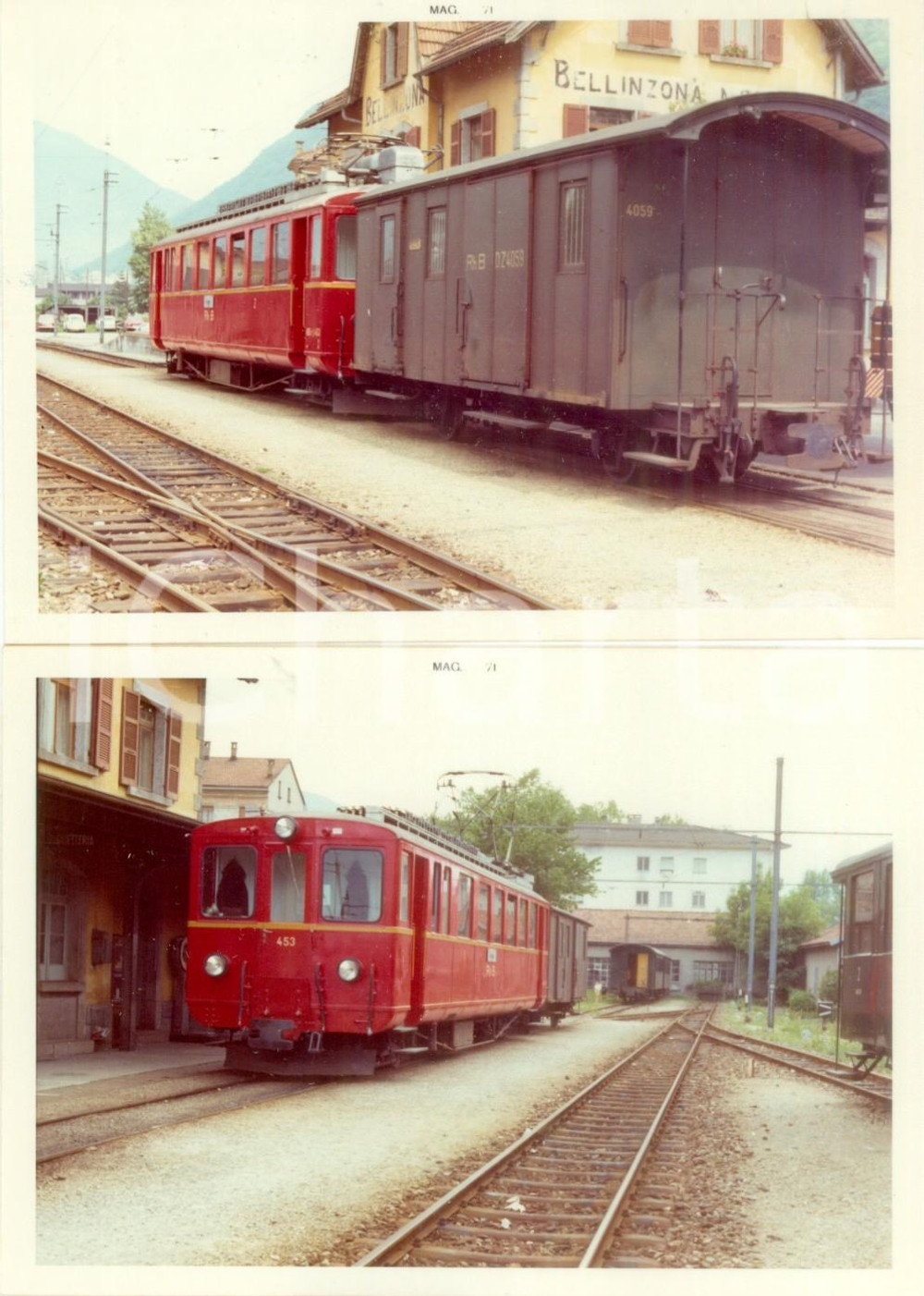 Fotografia d epoca originale 1975 ca BELLINZONA SVIZZERA RhÃ¤tische Bahn Locomotiva 453 Lotto 2 fotografie 1