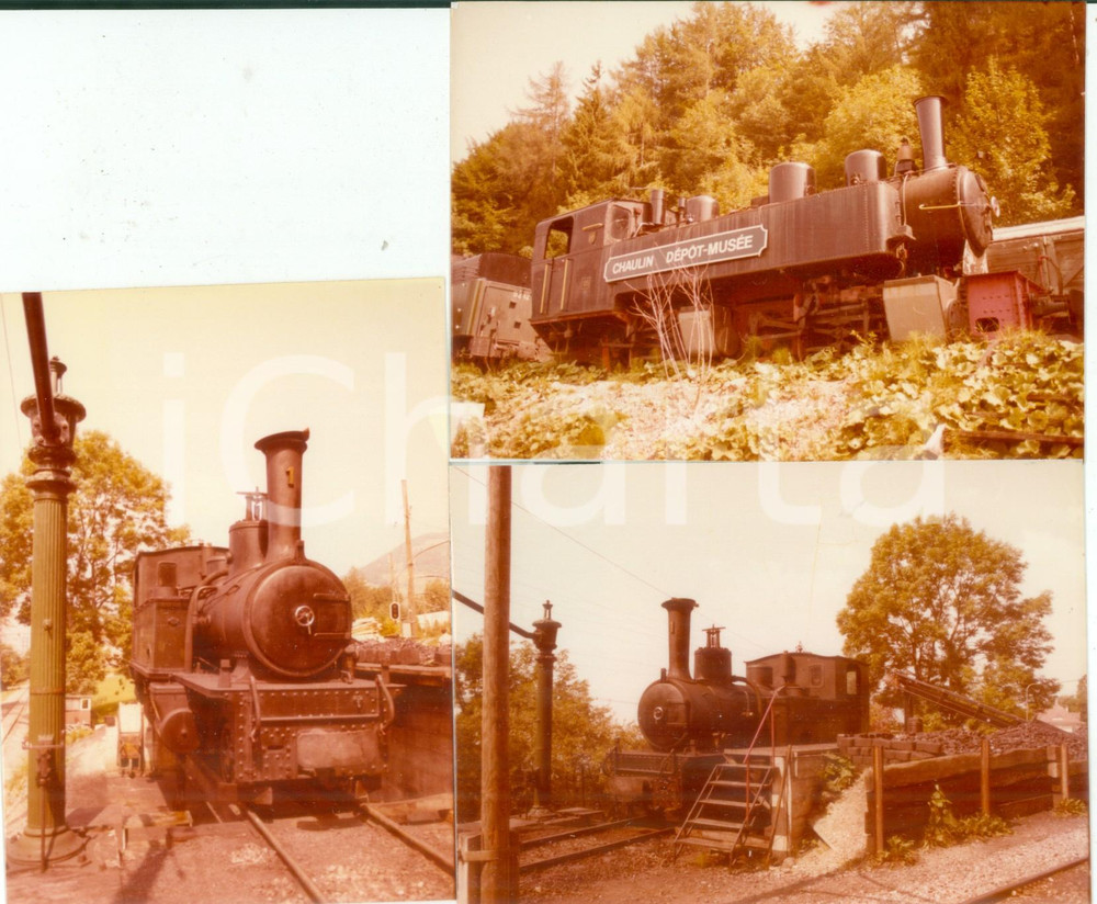 Fotografia d epoca originale 1975 ca CHAULIN SVIZZERA Locomotiva 1 al museo deposito Lotto 3 fotografie 1