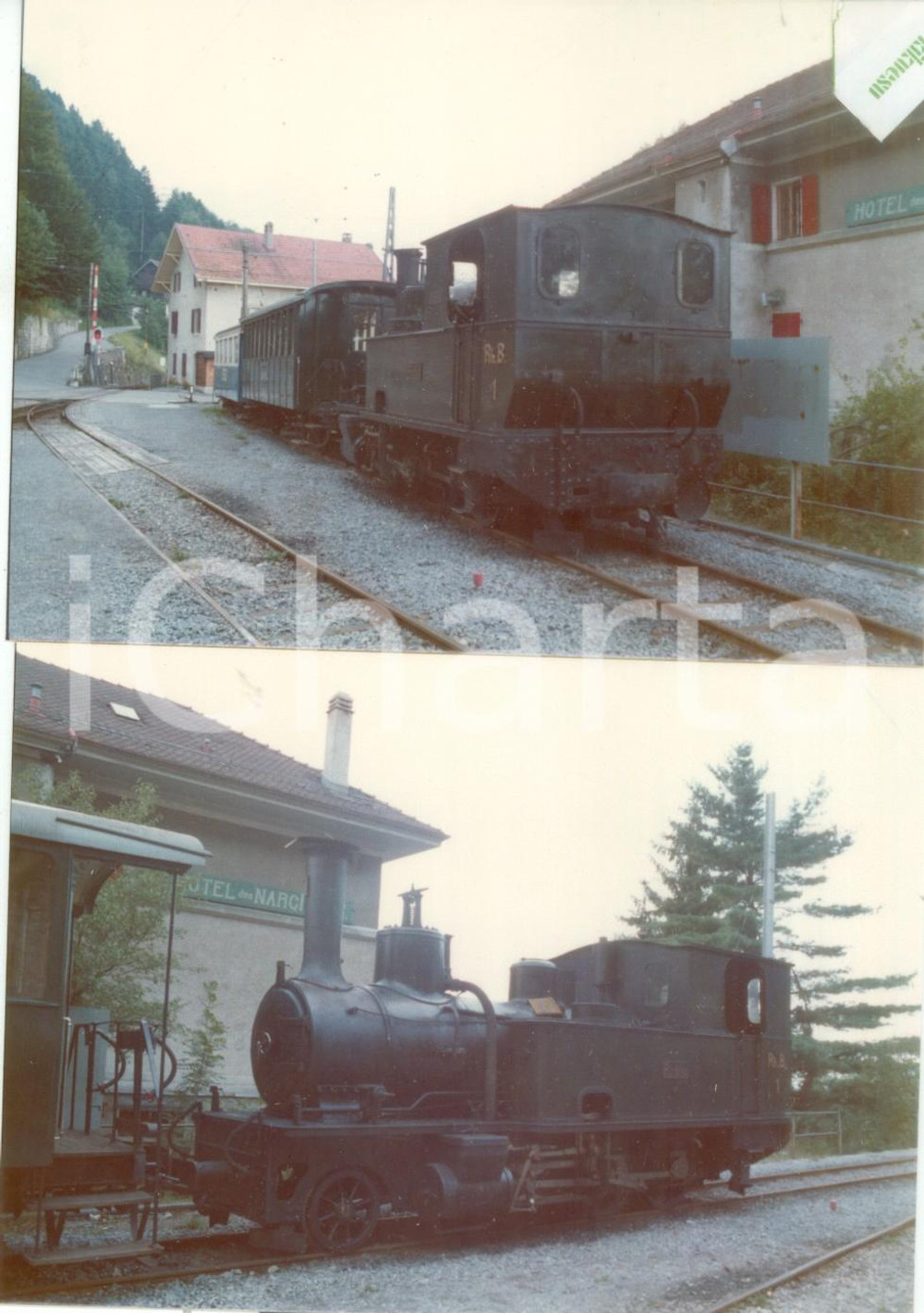 Fotografia d epoca originale 1975 ca BLONAYCHAMBY SVIZZERA Locomotiva 1 Hotel des Narcisses Lotto 2 foto 1