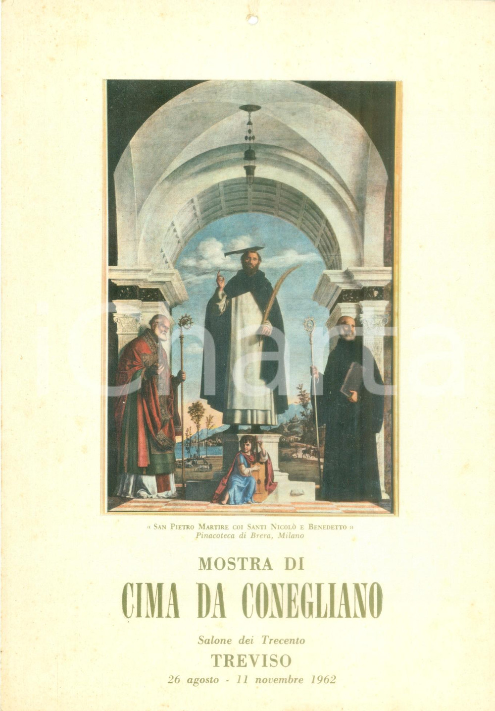 Materiale pubblicitario d’epoca 1962 TREVISO Mostra Cima CONEGLIANO San Pietro Martire Locandina mezzi pubblici 1