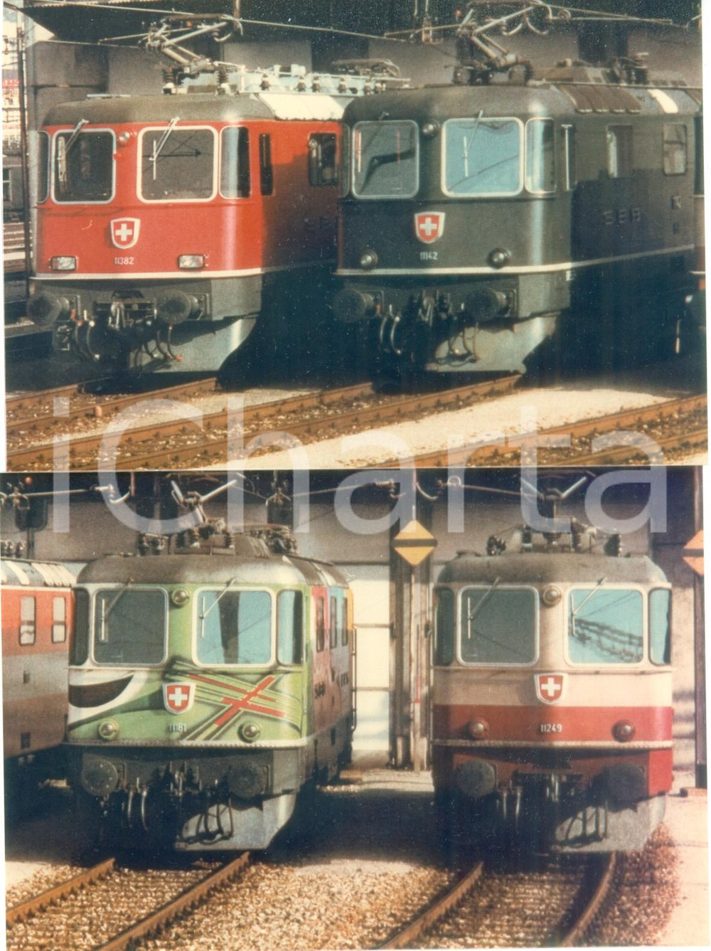 Fotografia d epoca originale 1985 ca SVIZZERA Ferrovie SBB CFF FFS Locomotive in deposito Lotto 2 fotografie 1