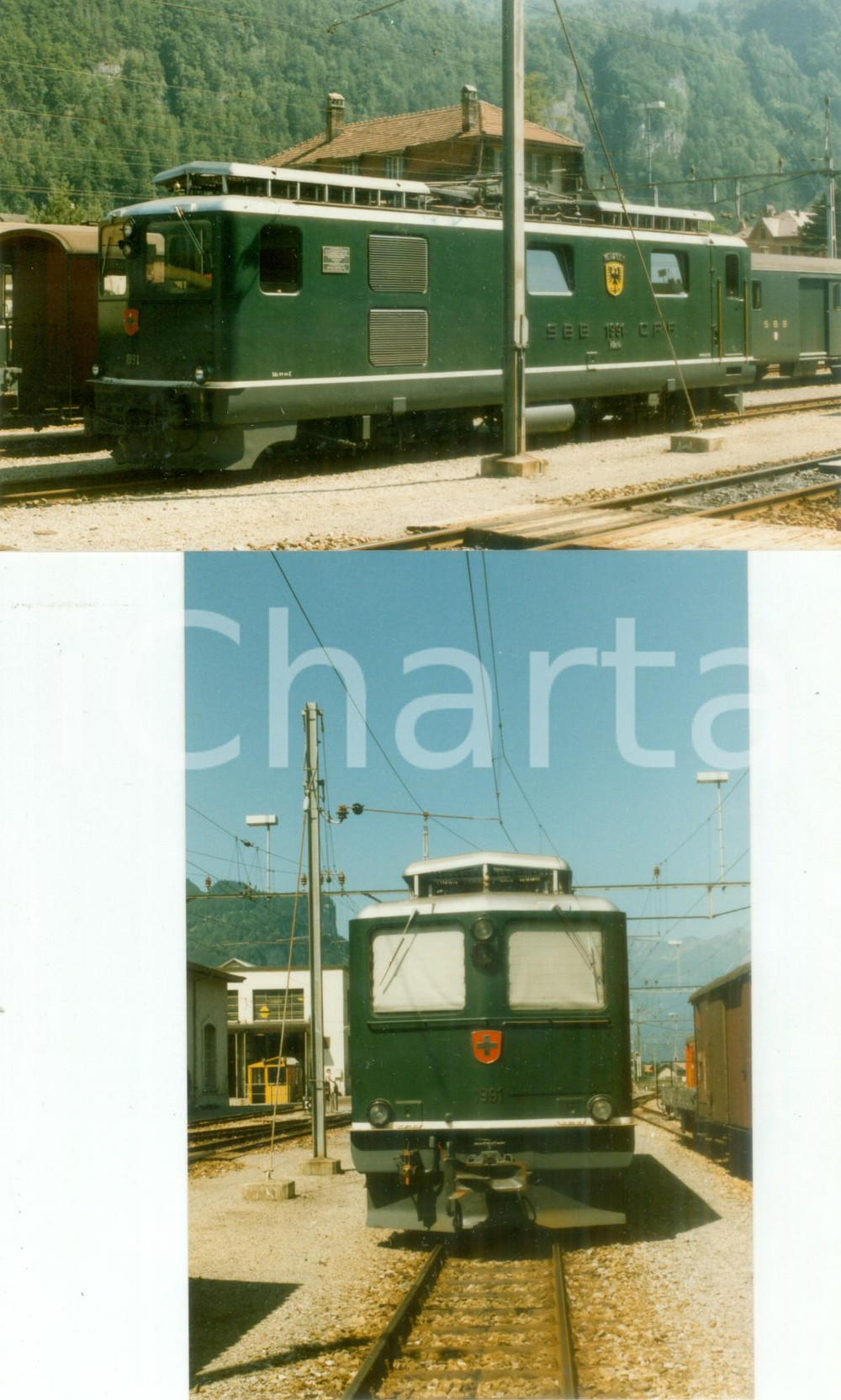 Fotografia d epoca originale 1985 ca SVIZZERA Ferrovie SBB CFF FFS Locomotiva 1991 Lotto 2 fotografie 1