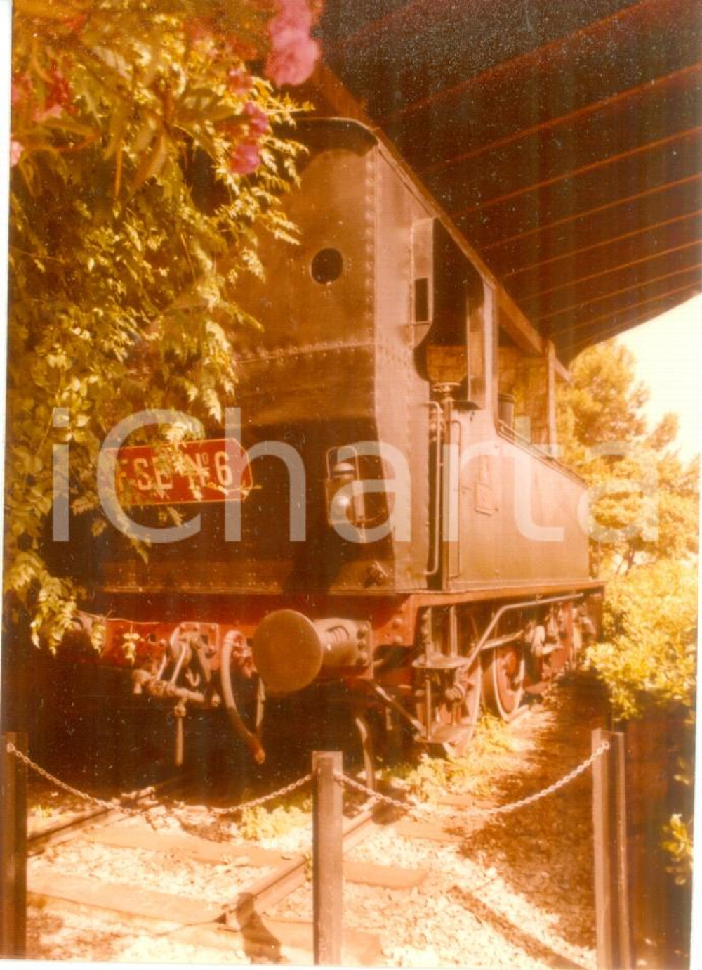 Fotografia d epoca originale 1975 ca FERROVIE DEL SUD EST FSE Locomotiva n. 6 in deposito Fotografia 1