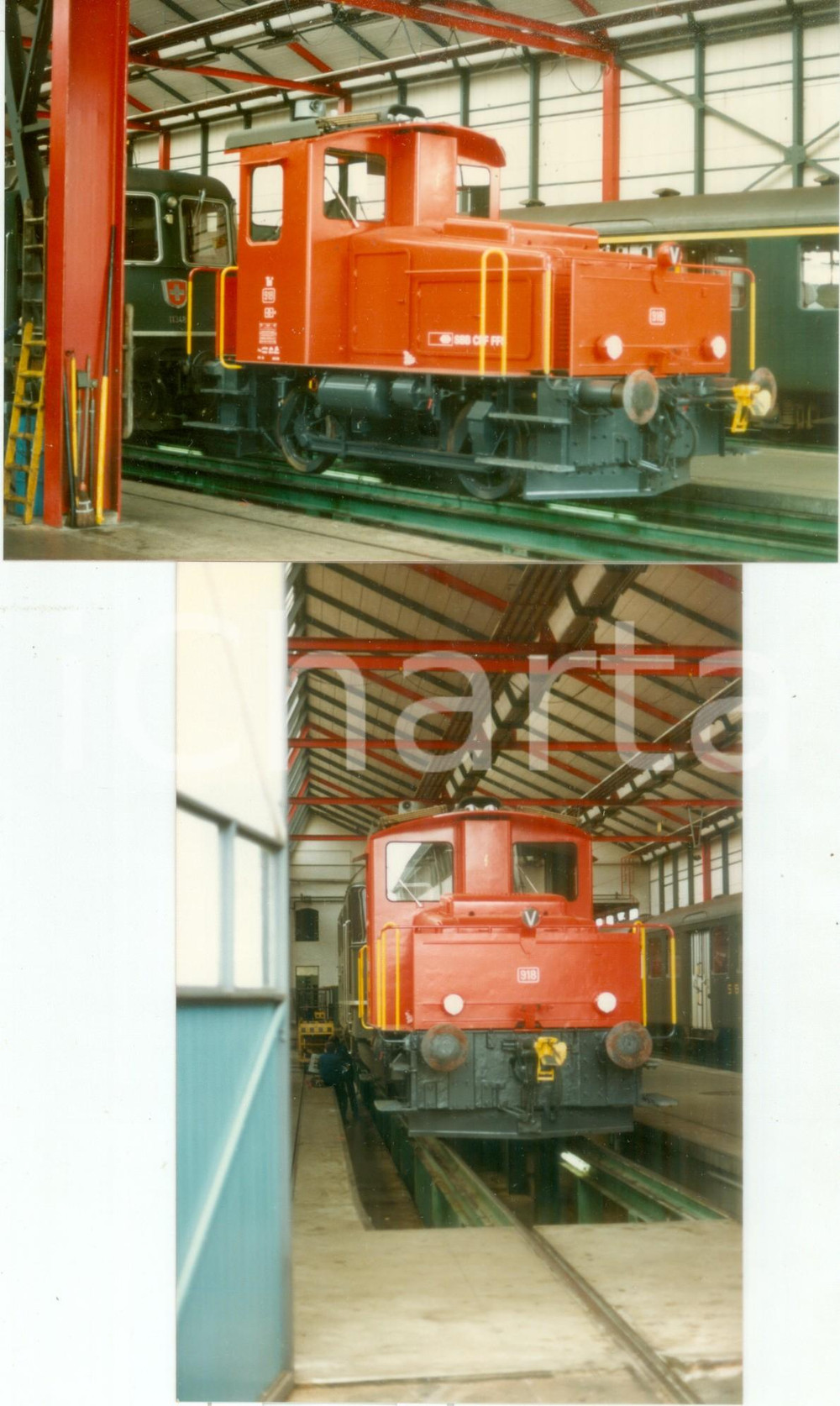 Fotografia d epoca originale 1980 ca SVIZZERA Ferrovie SBB CFF FFS Locomotiva 918 in deposito Lotto 2 foto 1