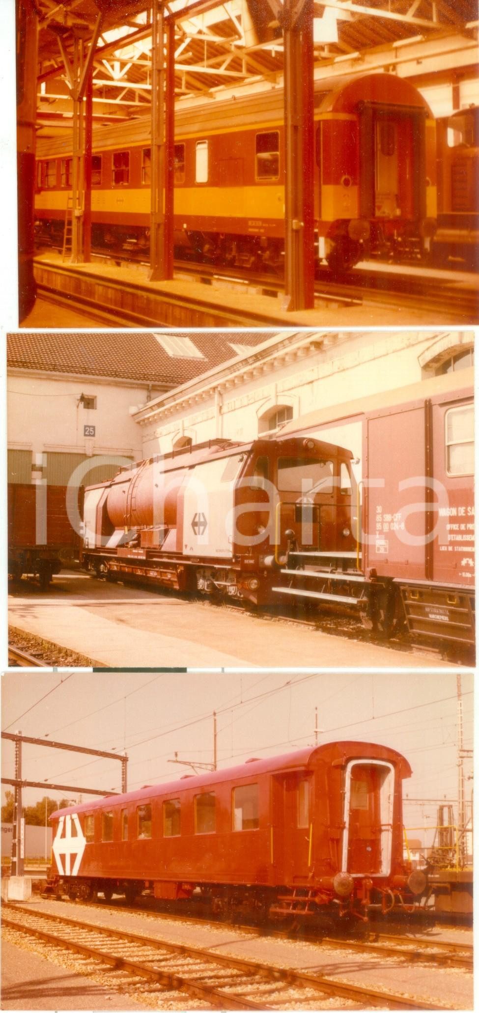Fotografia d epoca originale 1975 ca SVIZZERA Ferrovie SBB CFF Locomotive in deposito Lotto 3 fotografie 1