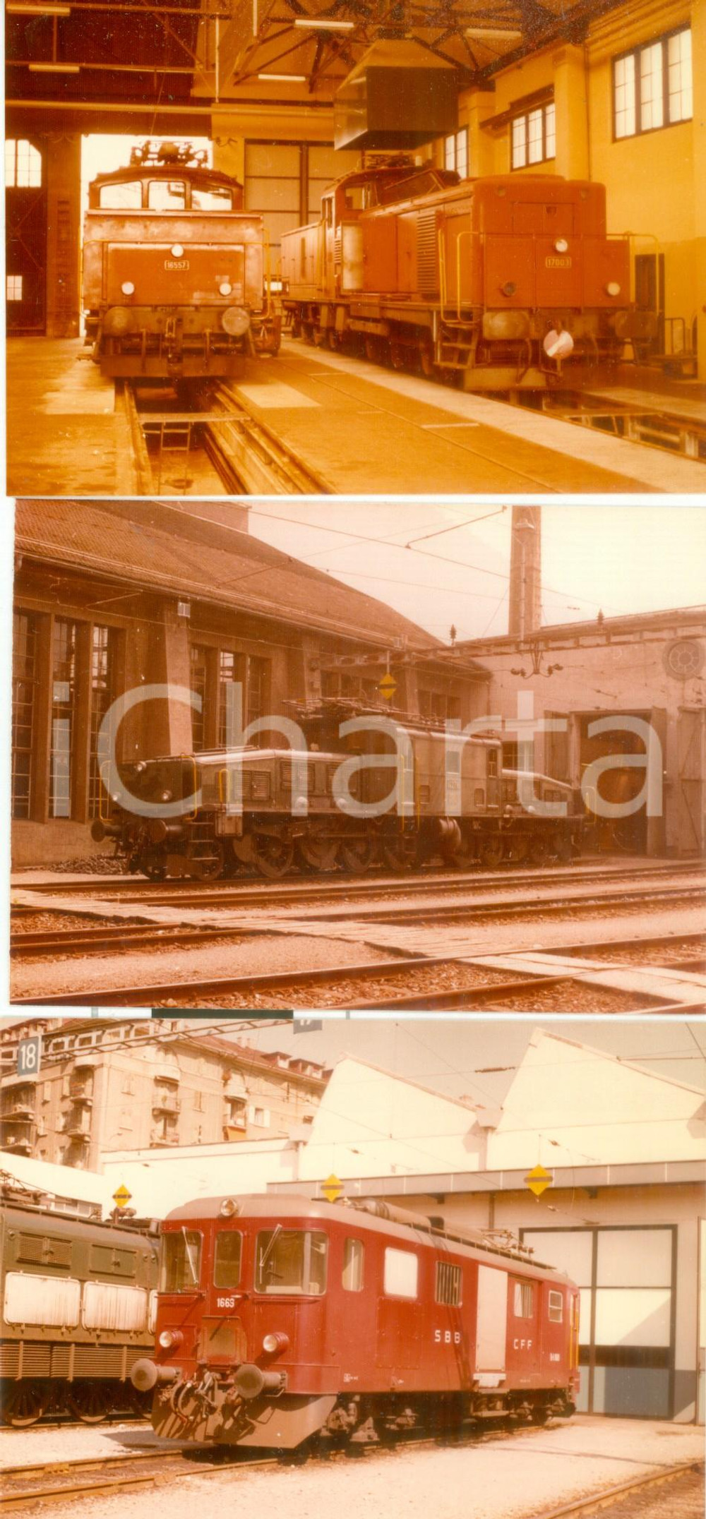 Fotografia d epoca originale 1975 ca SVIZZERA Ferrovie SBB CFF Locomotive 1669 16557 Lotto 3 fotografie 1