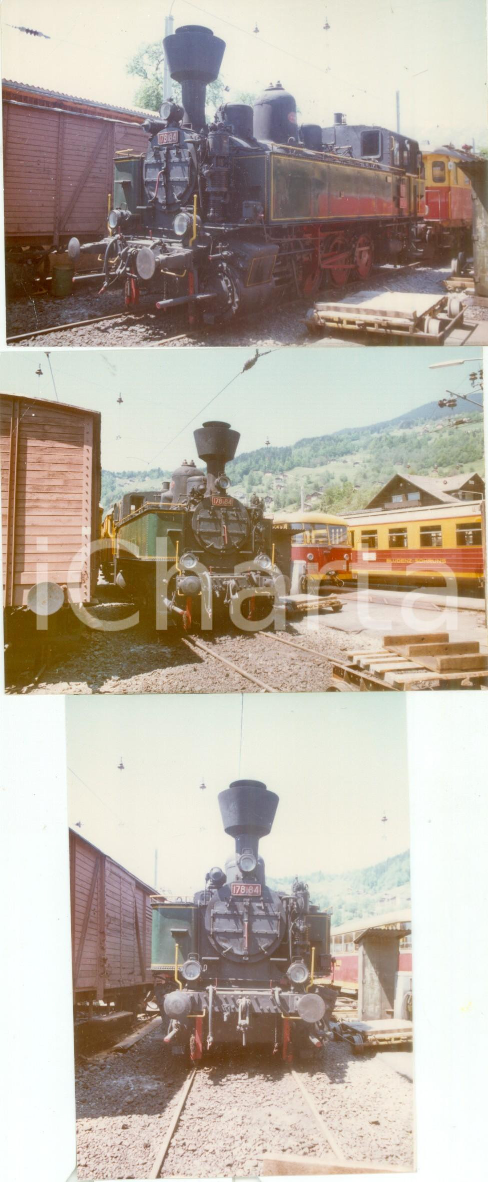 Fotografia d epoca originale 1975 ca AUSTRIA Ferrovie BLUDENZ SCHRUNS Locomotiva 178 84 Lotto 3 fotografie 1
