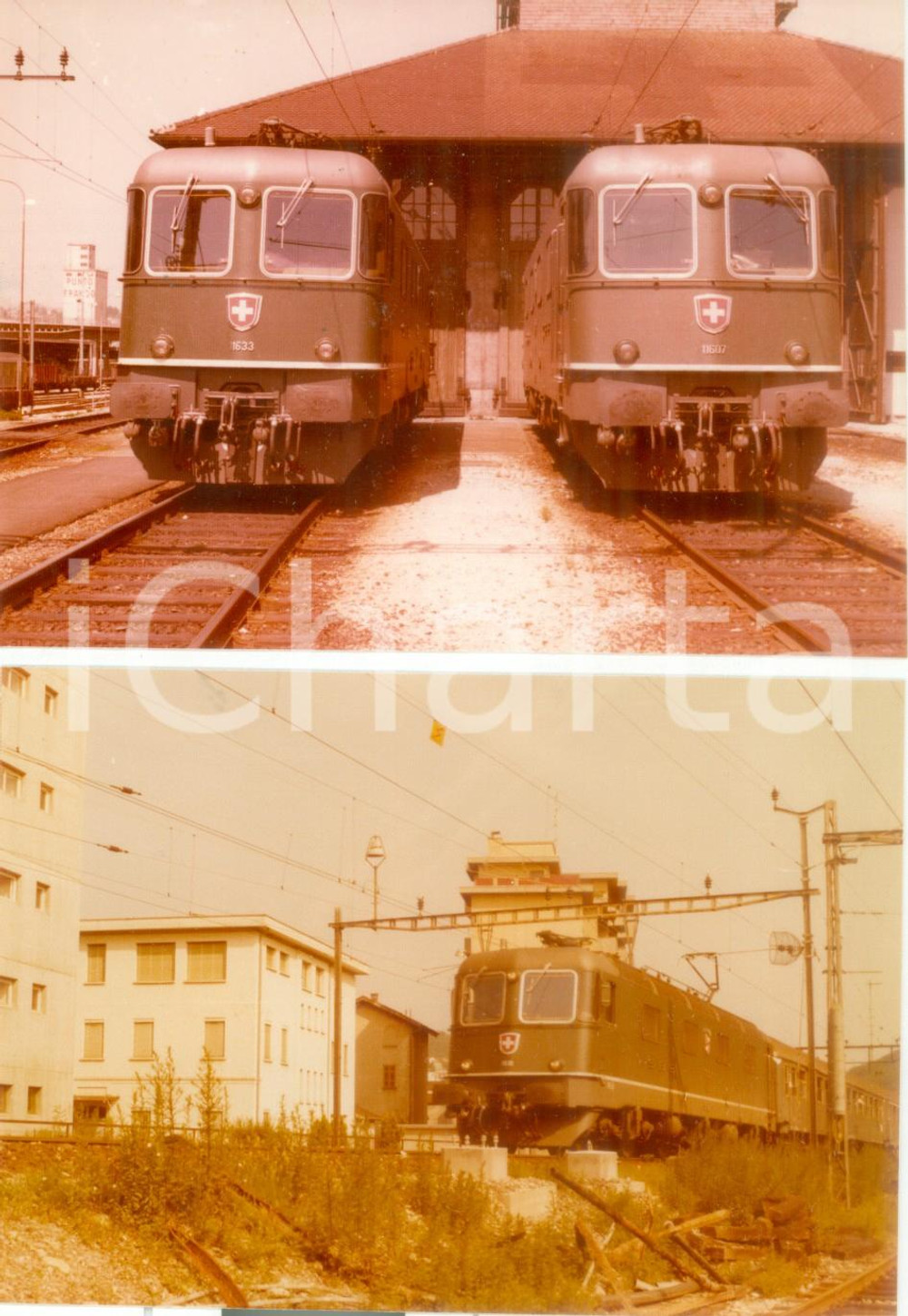 Fotografia d epoca originale 1975 ca SVIZZERA Ferrovie SBB CFF Locomotive 1633 11607 Lotto 2 fotografie 1