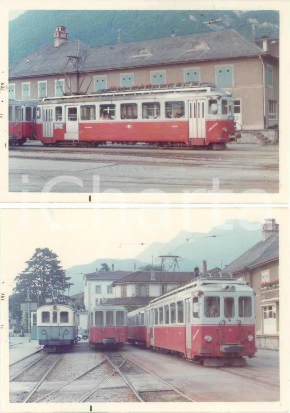 Fotografia d epoca originale 1973 SVIZZERA Ferrovia AIGLELEYSIN Locomotiva in deposito Lotto 2 fotografie 1