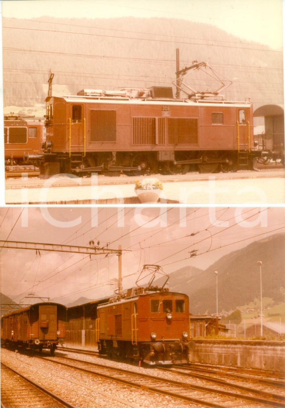 Fotografia d epoca originale 1975 ca SVIZZERA Ferrovie BERNLOTSCHBERGSIMPLON Locomotiva 308 Lotto 2 foto 1