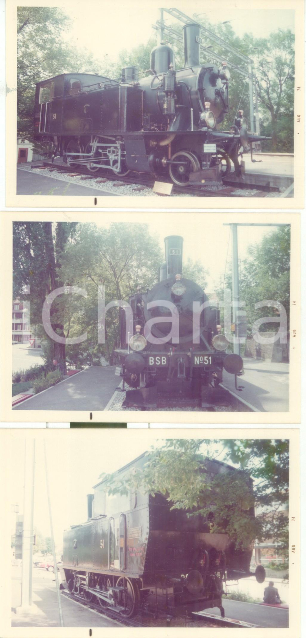 Fotografia d epoca originale 1974 SVIZZERA Ferrovie BERNISCHE STAATSBAHN Locomotiva 51 Lotto 3 fotografie 1