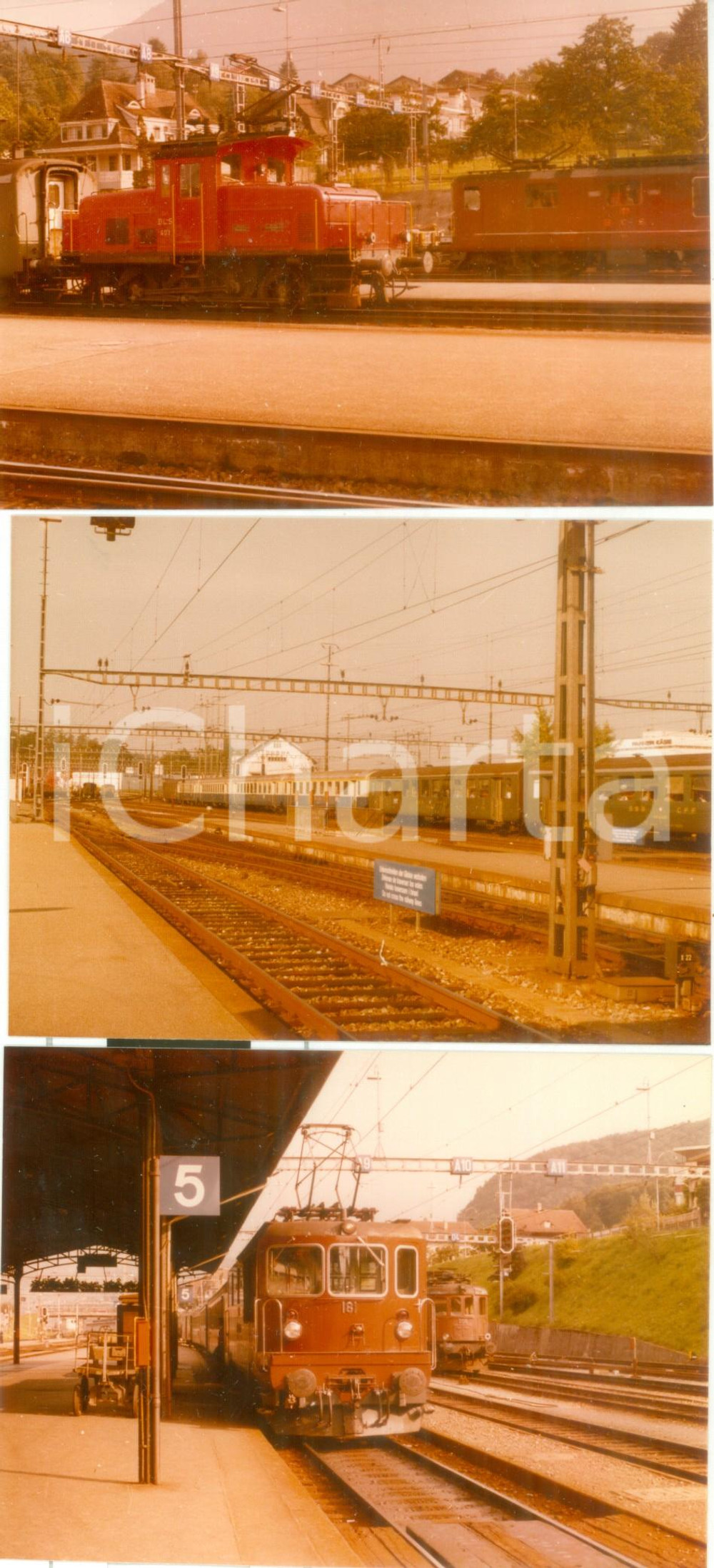 Fotografia d epoca originale 1975 ca SVIZZERA Ferrovie BERNLOTSCHBERGSIMPLON Locomotive Lotto 3 fotografie 1