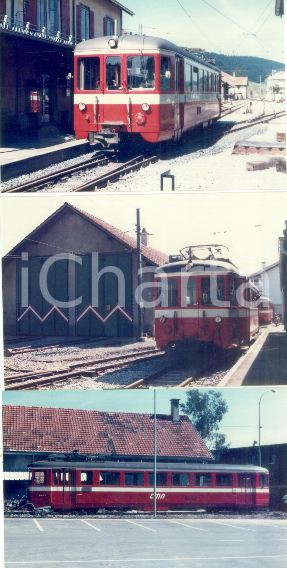 Fotografia d epoca originale 1975 ca SVIZZERA Locomotiva Chemins Montagnes NeuchÃ¢teloisesLotto 3 fotografie 1