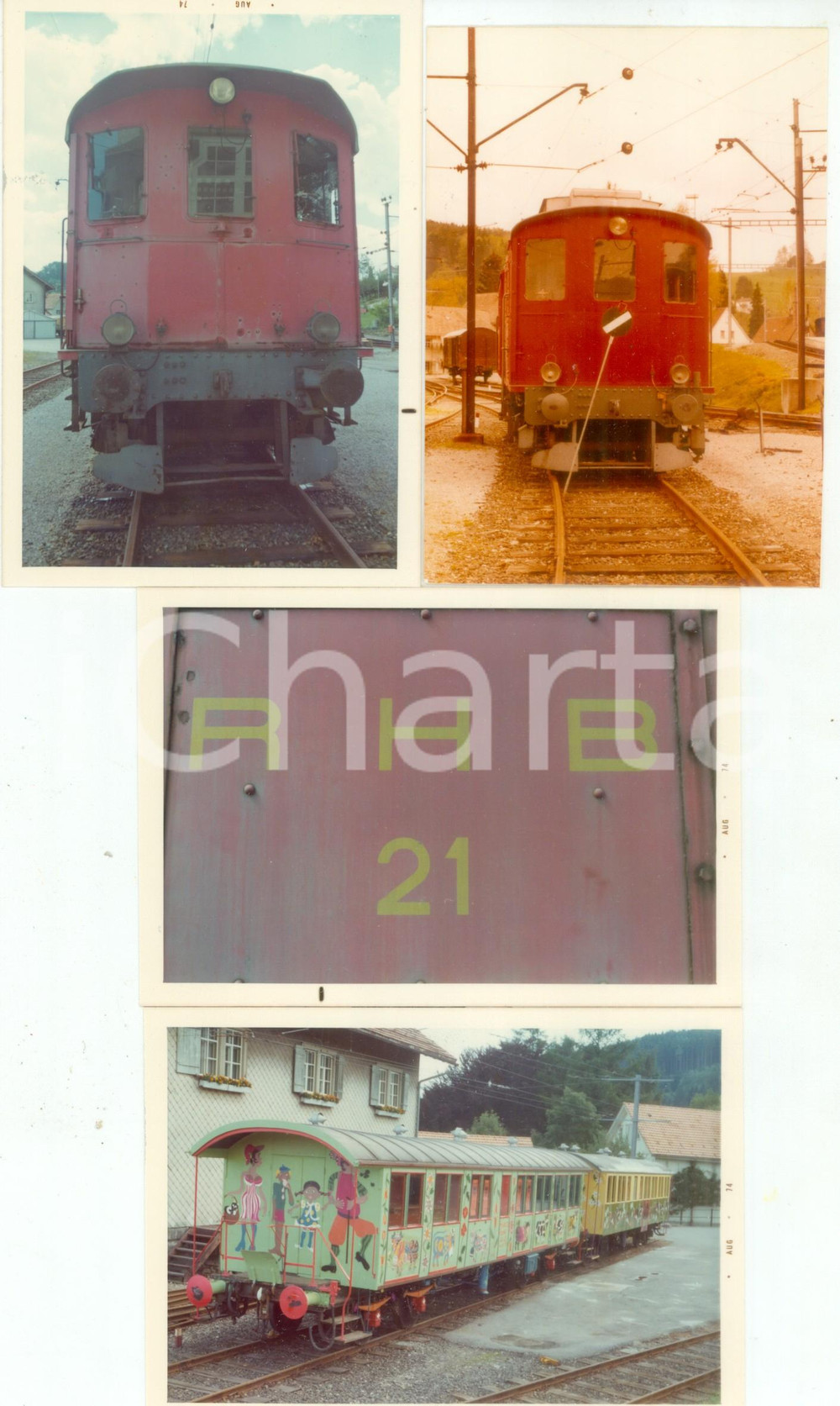 Fotografia d epoca originale 1974 SVIZZERA Ferrovia Retica RhB Locomotiva dipinta treni deposito Lotto 4 foto 1