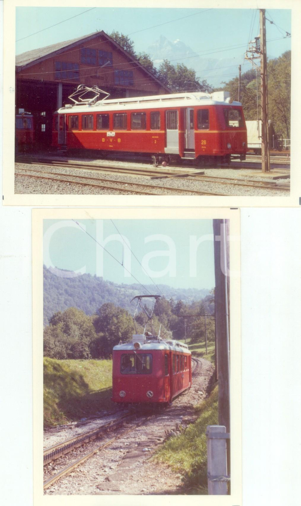 Fotografia d epoca originale 1980 ca SVIZZERA Ferrovie BEXVILLARSBETAYE Locomotiva 26 Lotto 2 fotografie 1