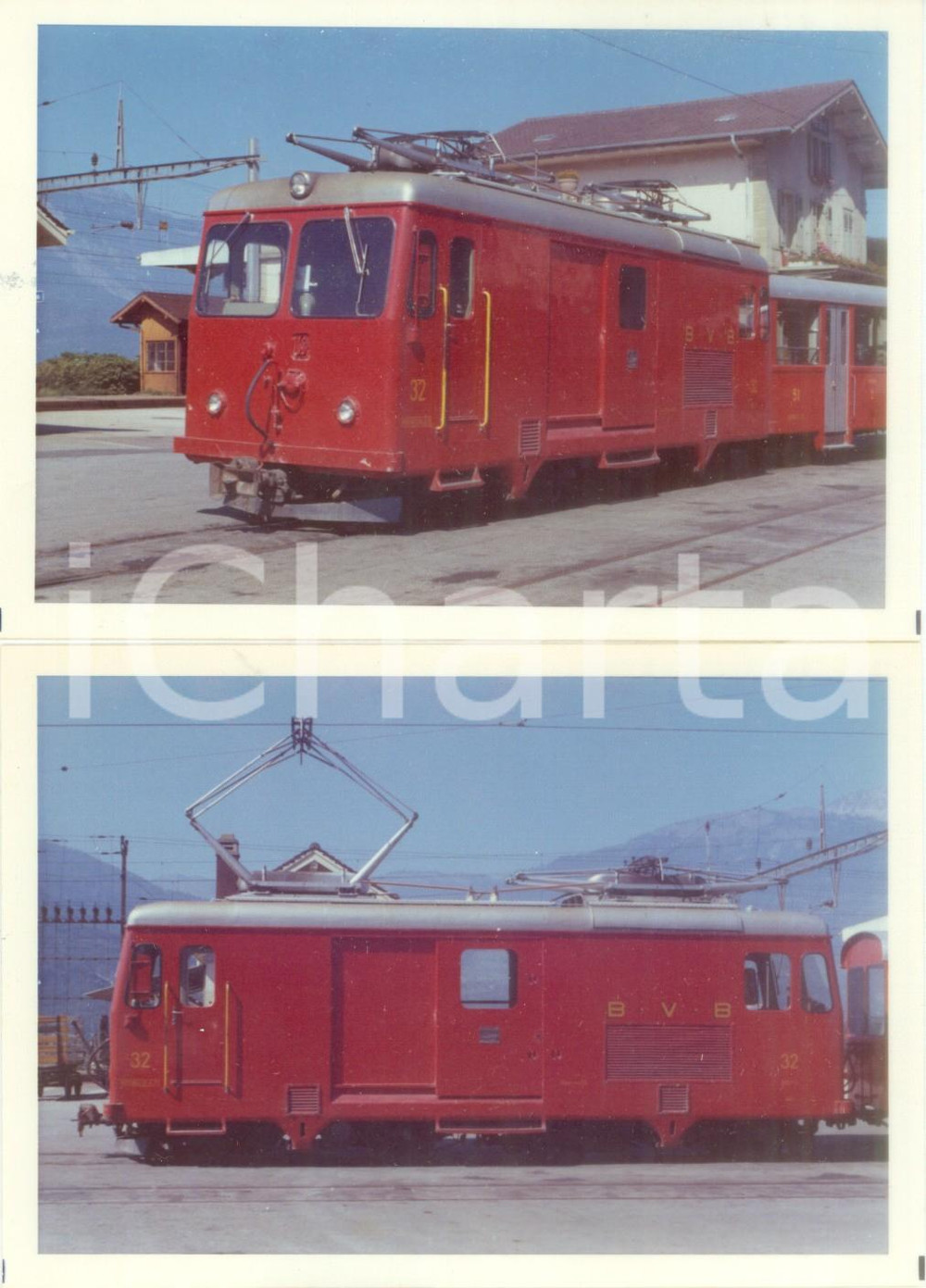 Fotografia d epoca originale 1980 ca SVIZZERA Ferrovie BEXVILLARSBETAYE Locomotiva 32 Lotto 2 fotografie 1