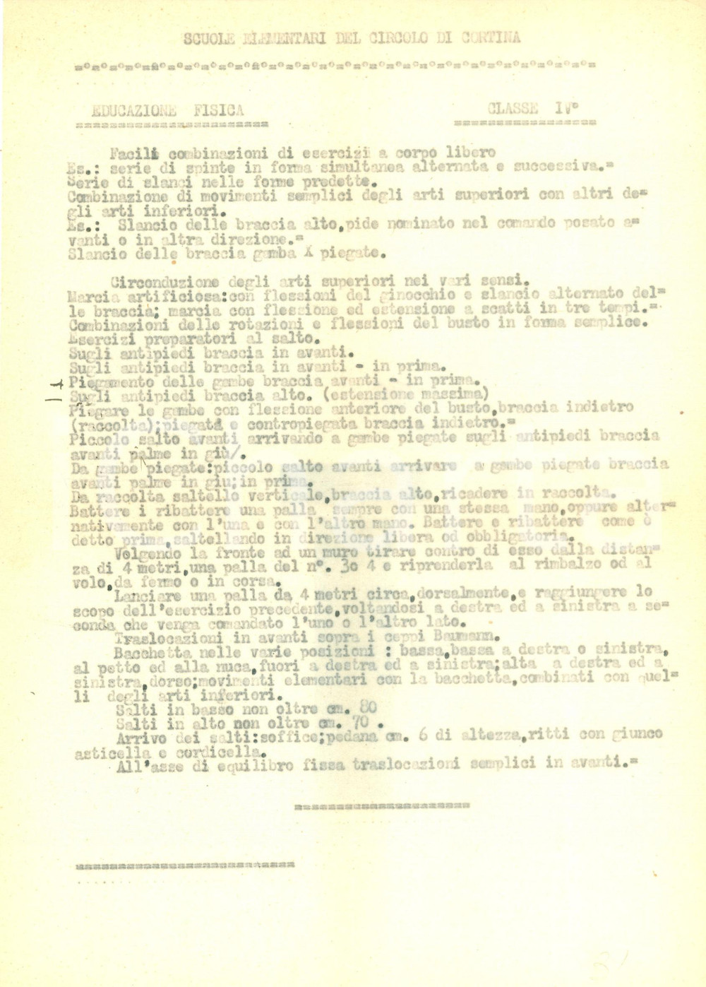 Documento originale, autentico 1940 ca CORTINA D AMPEZZO BL Scuole elementari Programma educazione fisica 1
