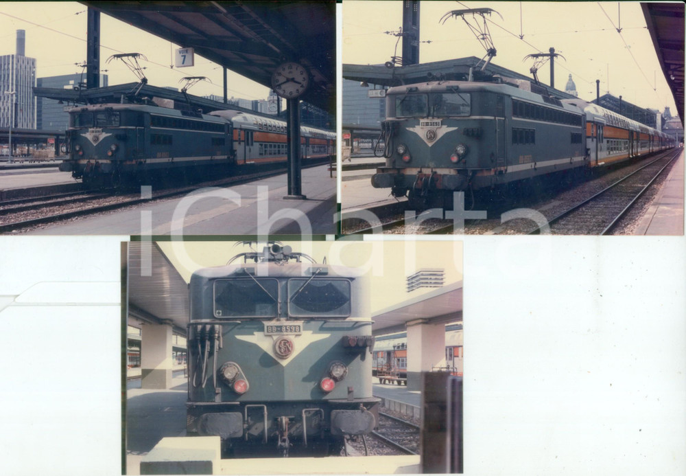 Fotografia d epoca originale 1975 ca FRANCE Locomotiva SNCF BB8563 in stazione Lotto 3 fotografie 1
