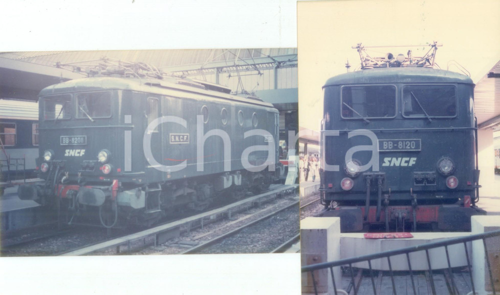 Fotografia d epoca originale 1975 ca FRANCE Locomotive SNCF BB8208 BB8120 in stazione Lotto 2 fotografie 1
