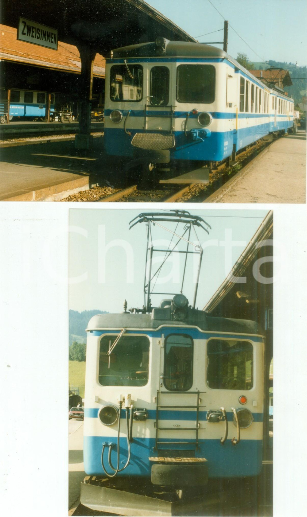 Fotografia d epoca originale 1975 ca ZWEISIMMEN SVIZZERA Ferrovie MOB Locomotiva in stazione Lotto 2 foto 1