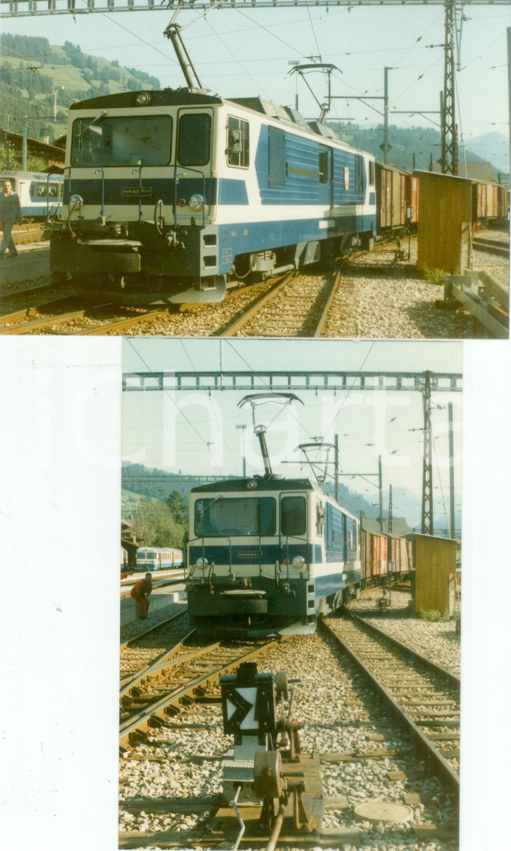 Fotografia d epoca originale 1975 ca SVIZZERA Ferrovie MOB Locomotiva e treno merci Lotto 2 fotografie 1