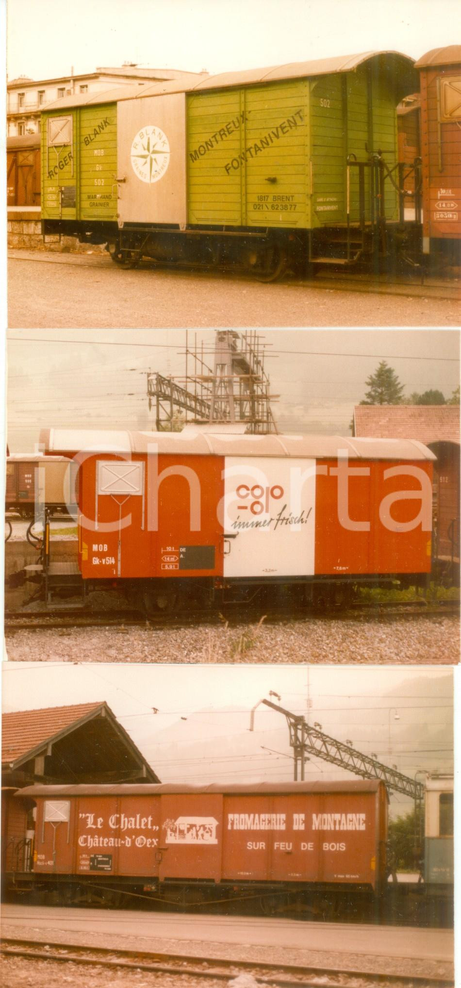 Fotografia d epoca originale 1975 SVIZZERA Ferrovie MOB Vagoni pubblicitari COOP LE CHALET BLANK Lotto 3 foto 1