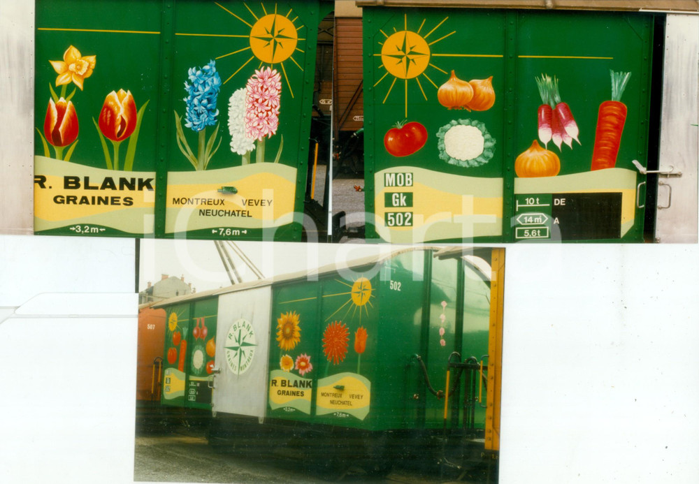 Fotografia d epoca originale 1985 ca SVIZZERA Ferrovie MOB Vagone pubblicitario ROGER BLANK Lotto 3 foto 1