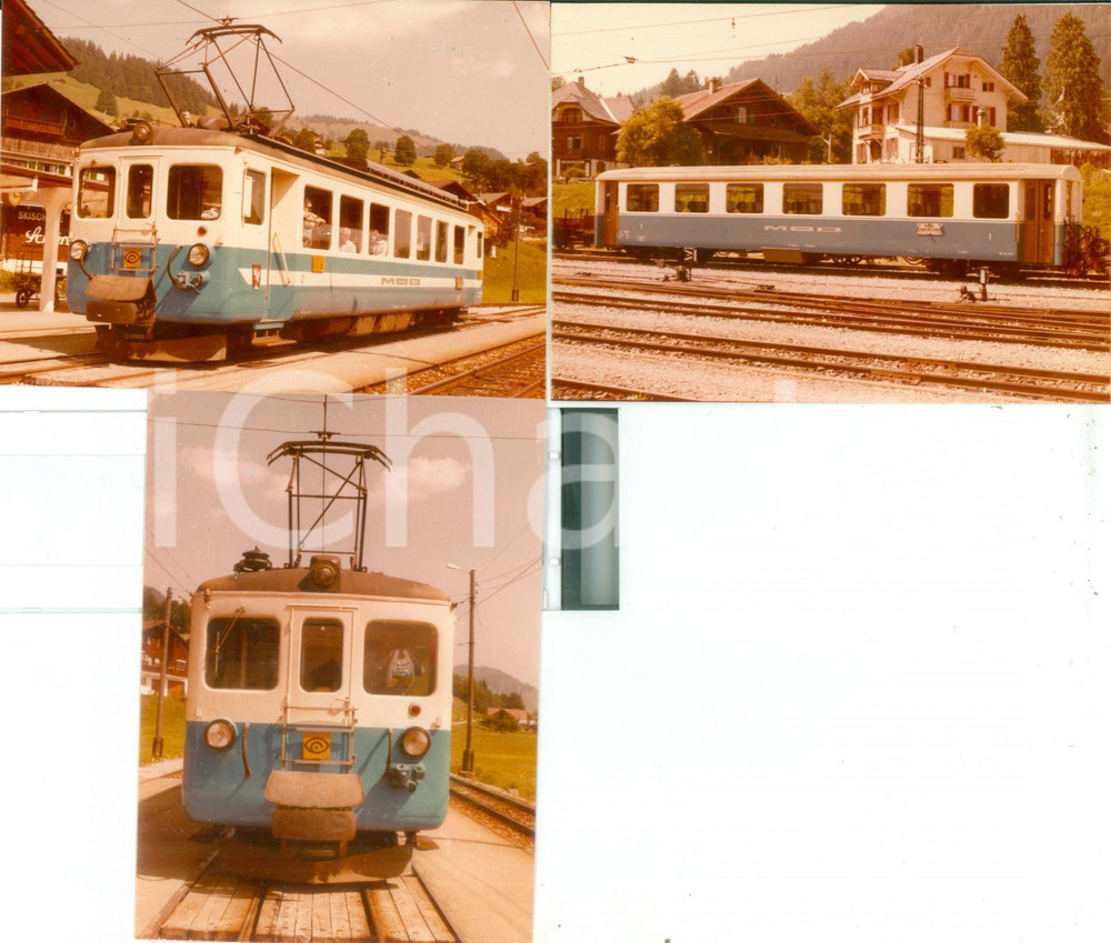 Fotografia d epoca originale 1975 ca SVIZZERA MONTREUXBERNEROBERLAND Treno passeggeri Lotto 3 fotografie 1