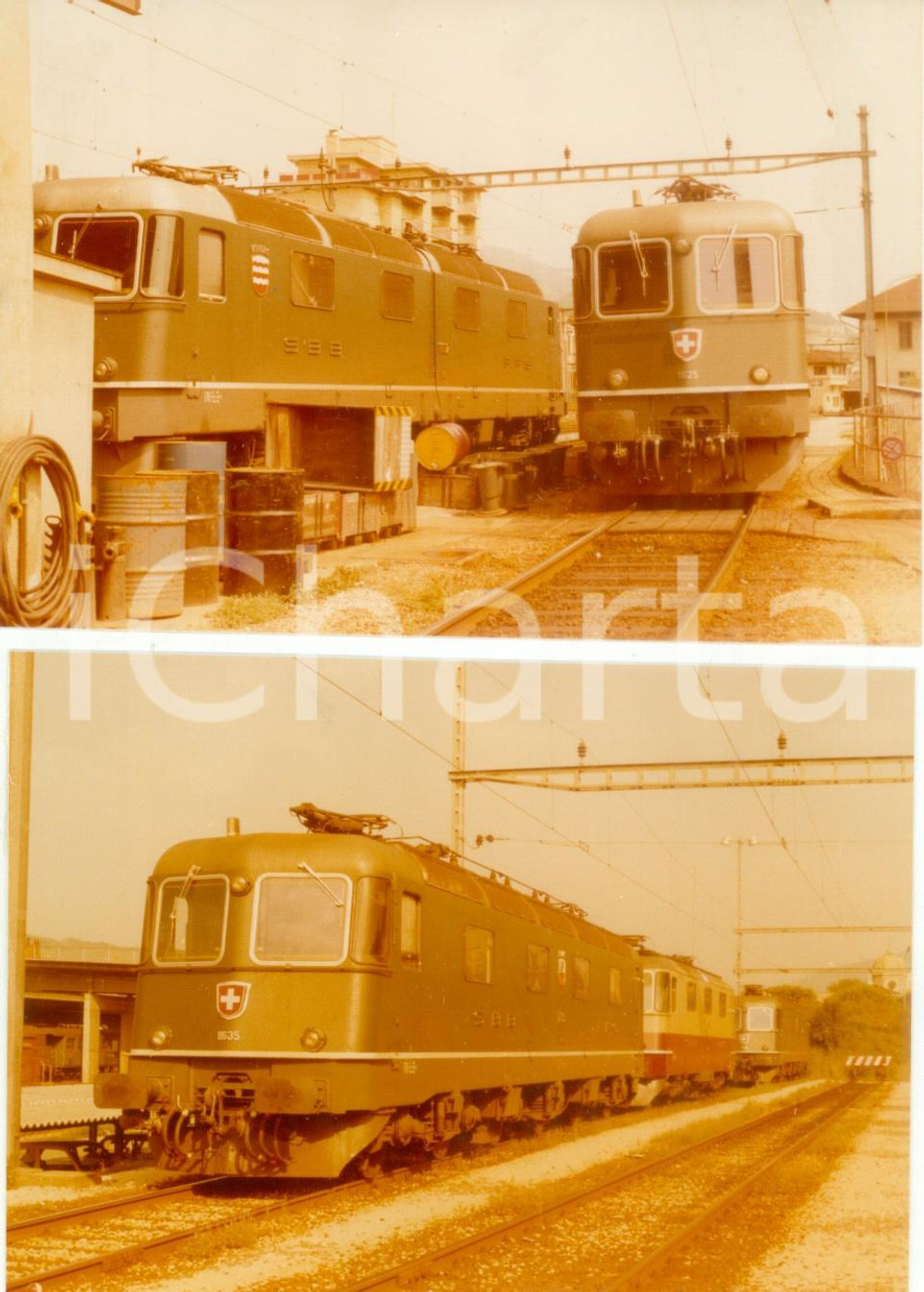 Fotografia d epoca originale 1975 ca SVIZZERA Ferrovie SBB CFF Locomotiva 11625 11635 Lotto 2 fotografie 1