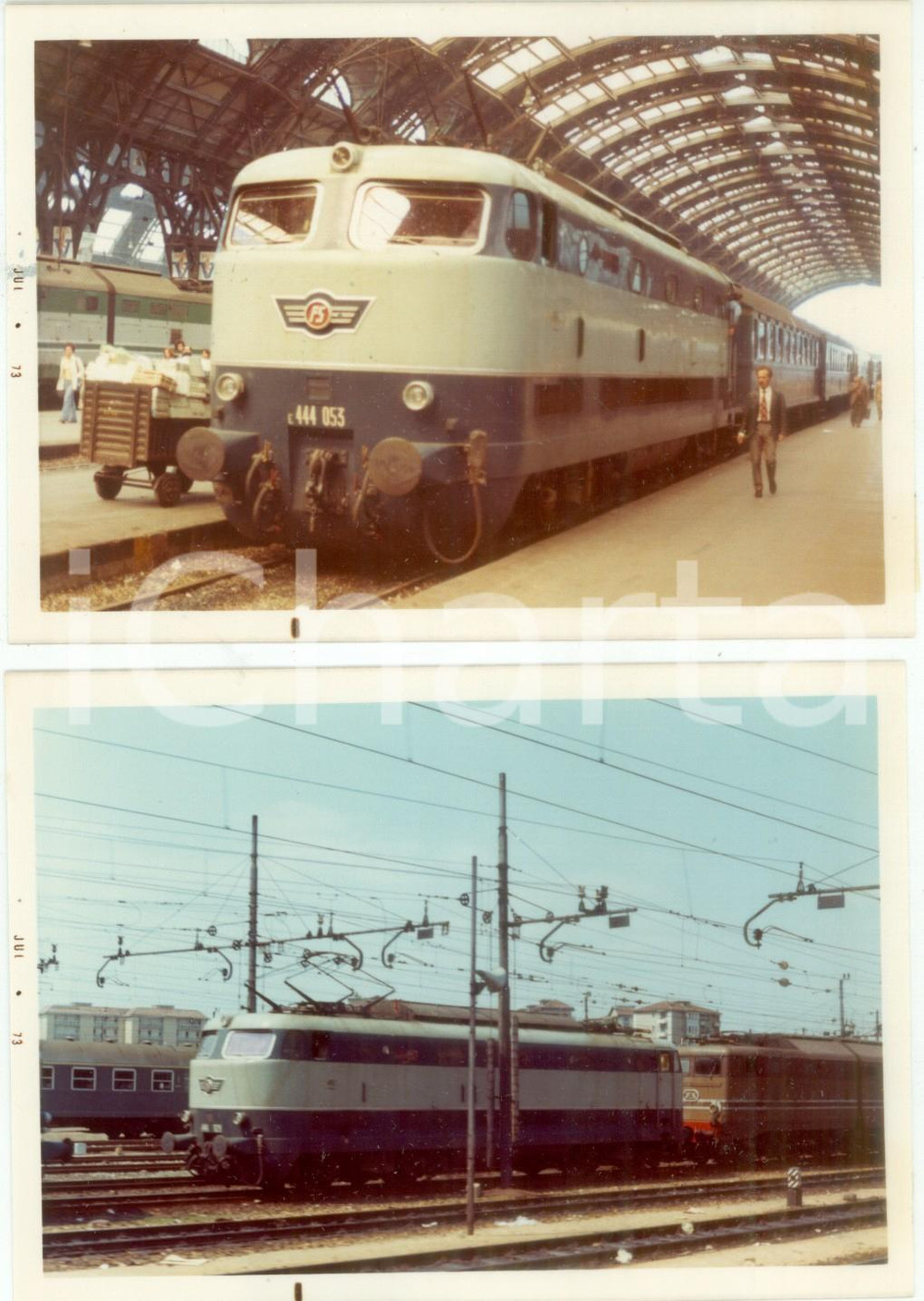 Fotografia d epoca originale 1973 MILANO Treno FS E 444 053 entra in Stazione Centrale Lotto 2 fotografie 1