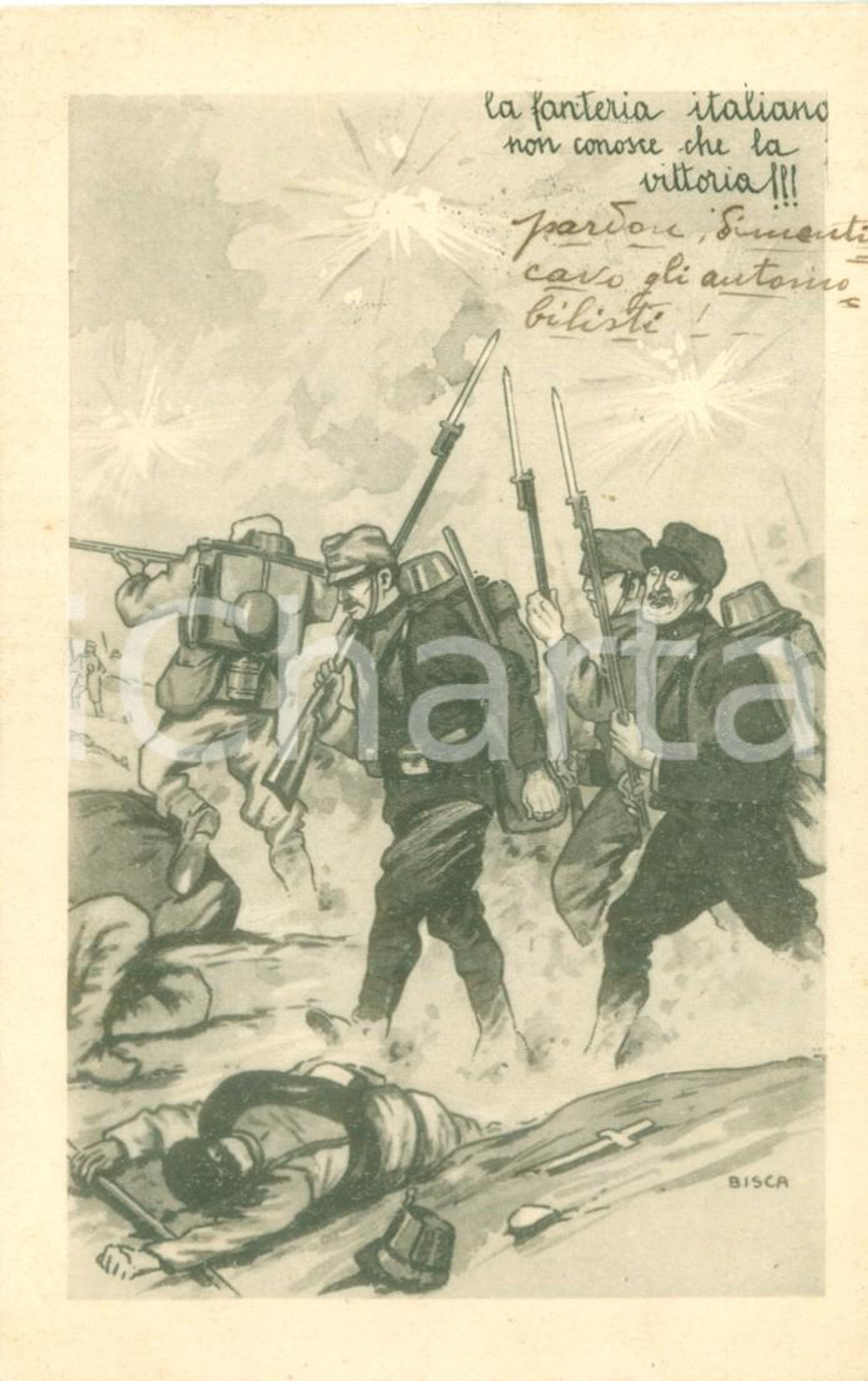 Cartolina originale da collezione 1915 PROPAGANDA WW1 Fanteria italiana non conosce che vittoria Cartolina FP NV 1