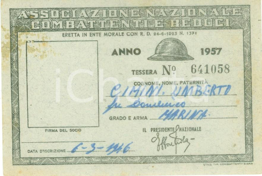 Oggetto da collezione cartaceo 1957 COLLESCIPOLI Associazione Nazionale Combattenti Umberto CIMINI 1