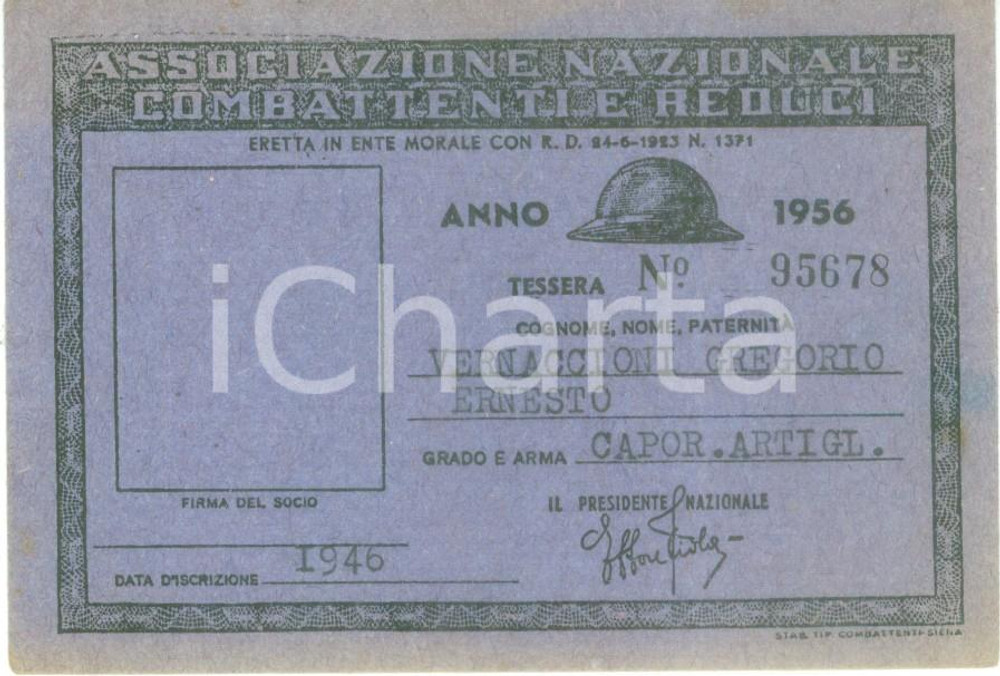 Oggetto da collezione cartaceo 1956 COLLESCIPOLI Associazione Nazionale Combattenti Gregorio VERNACCIONI 1