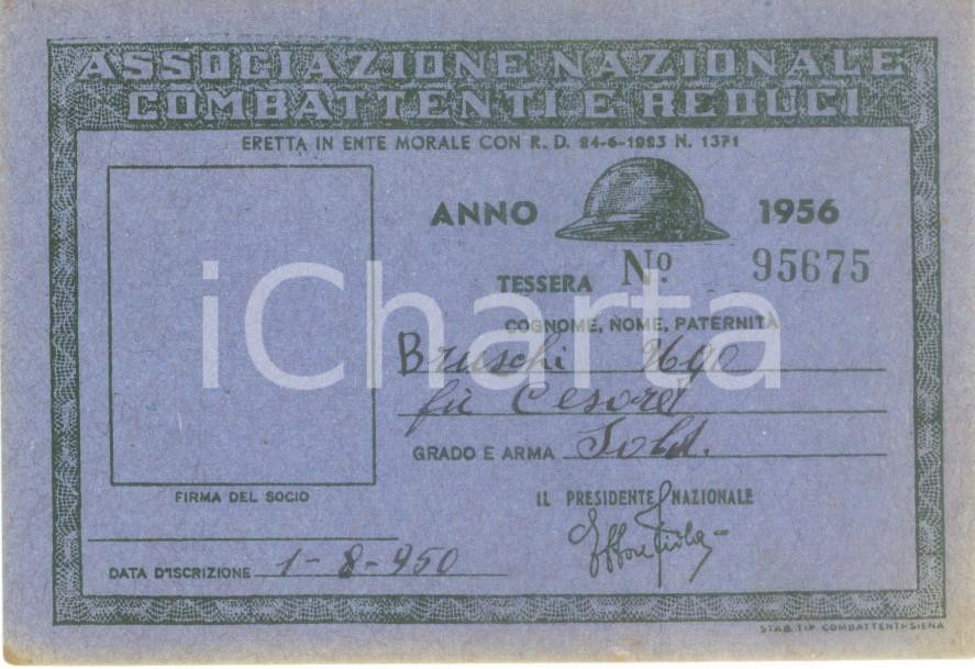 Oggetto da collezione cartaceo 1956 COLLESCIPOLI Associazione Nazionale Combattenti Tessera Ugo BRUSCHI 1