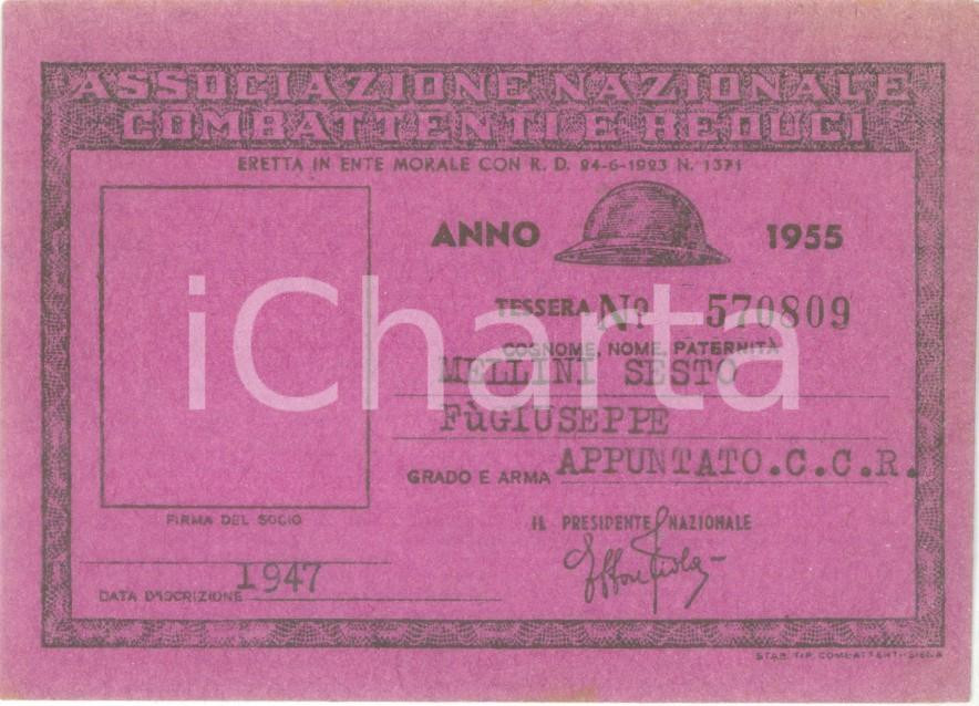 Oggetto da collezione cartaceo 1955 COLLESCIPOLI Associazione Nazionale Combattenti Tessera Sesto MELLINI 1