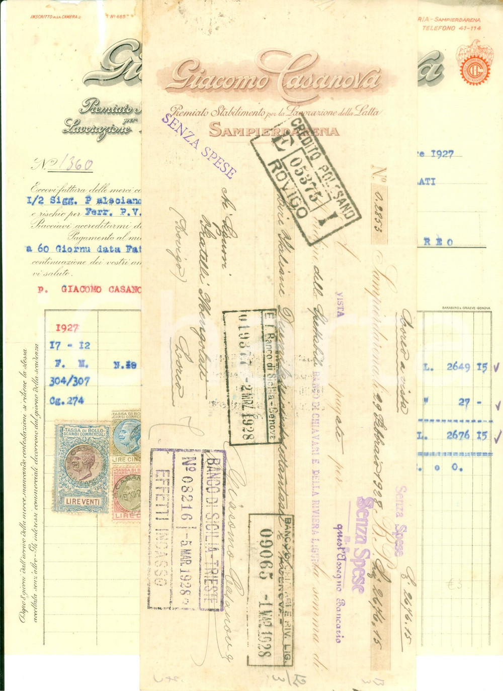 Documento originale, autentico 1927 GENOVA SAMPIERDARENA Giacomo CASANOVA Lavorazione della latta Fattura 1